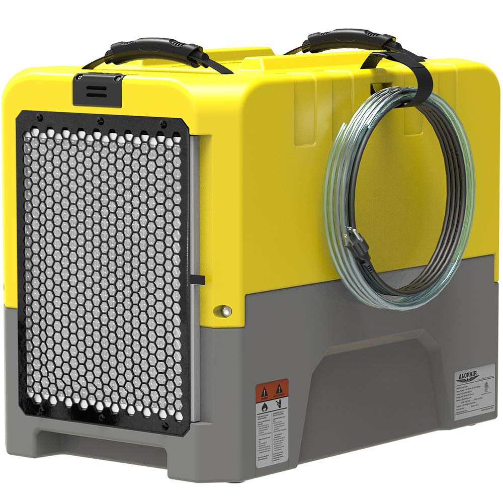 ALORAIR 180 PPD Commercial Dehumidifier with Pump Drain Hose - Heavy Duty LGR Dehumidifier for Basement, Warehouse & Job Sites - Crawl Space Dehumidifier for Water Damage Restoration - 5 Year Warranty (Yellow) - Perfect for Flood Cleanup, Mold Prevention & Construction Sites