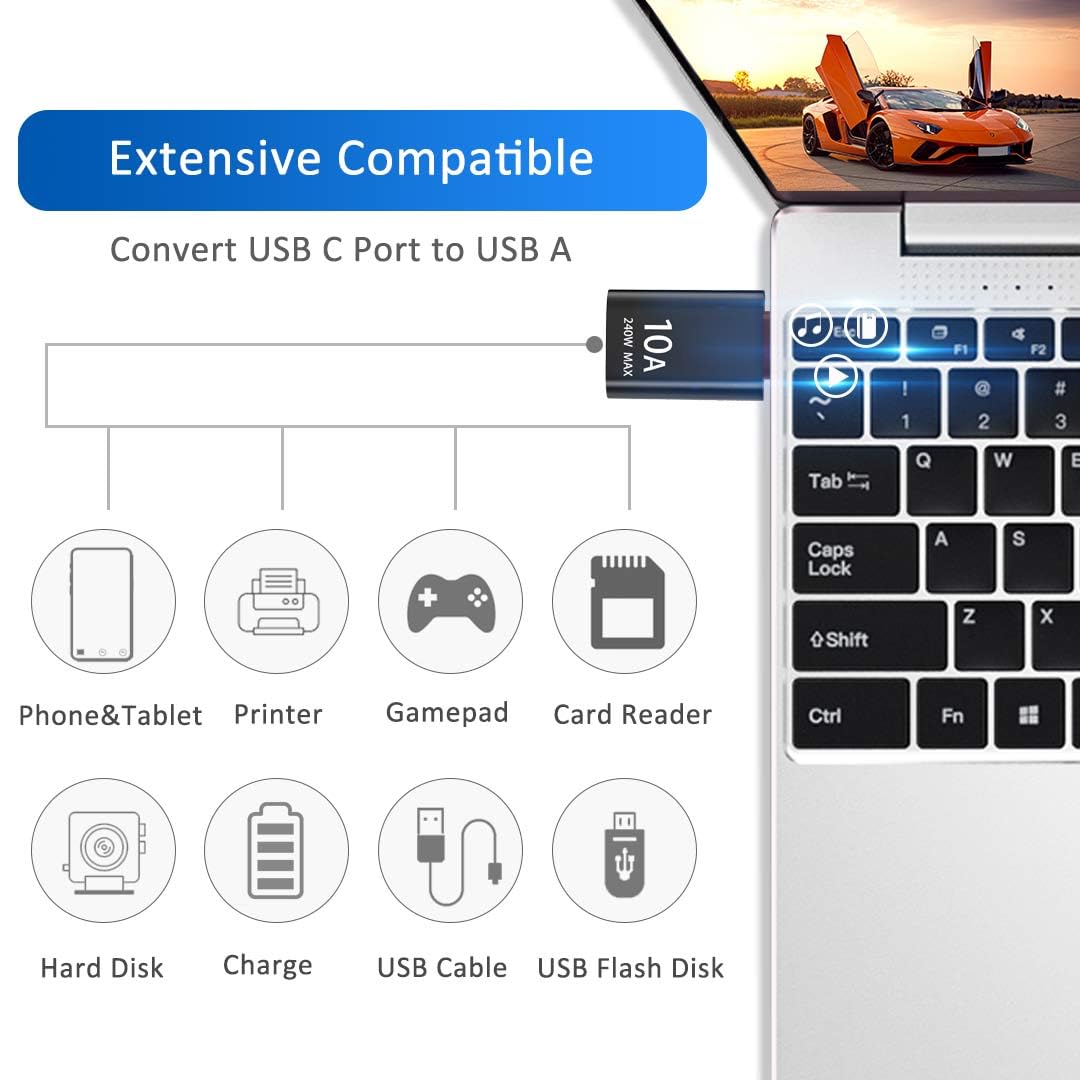 DHTtechky USB C to USB 3.2 Adapter 4-Pack - Type C Male to USB Female Converter - Fast Charging & Data Transfer - Compatible with MacBook, iPad, Samsung Galaxy - Portable Aluminum Design for Travel & Office Use