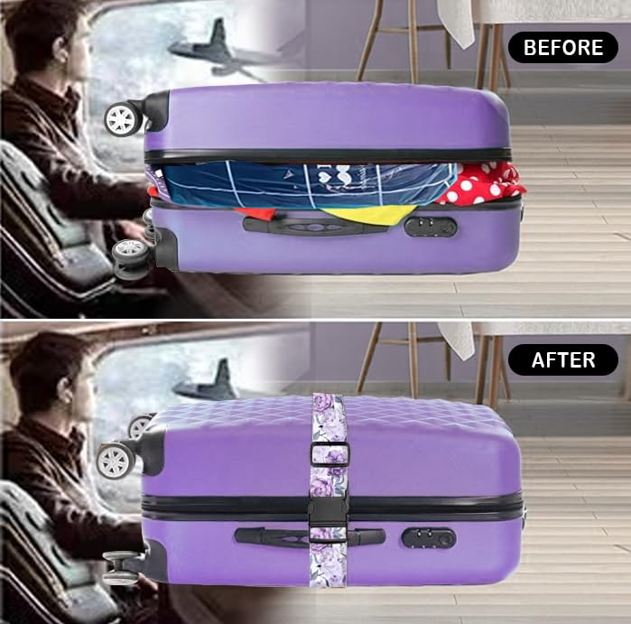 **Durable Adjustable Luggage Straps for Suitcases - Heavy Duty Travel Belt with Quick-Release Buckle - Cute Purple Floral Design - Perfect for Air Travel, Vacation & Business Trips**