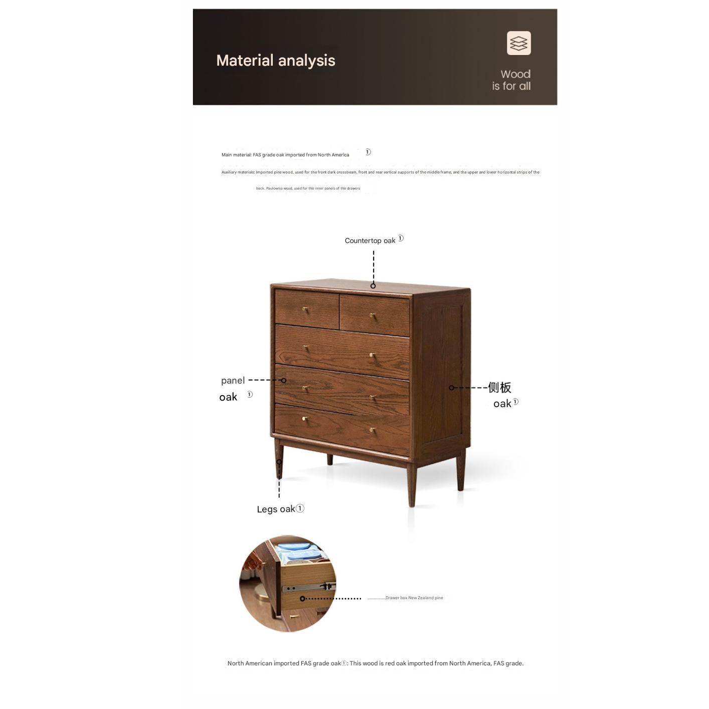 Solid Oak Wood Modern Chest of Drawers - 5-Drawer Dresser for Bedroom, Living Room & Office Storage - Stylish & Durable Furniture for Home Organization