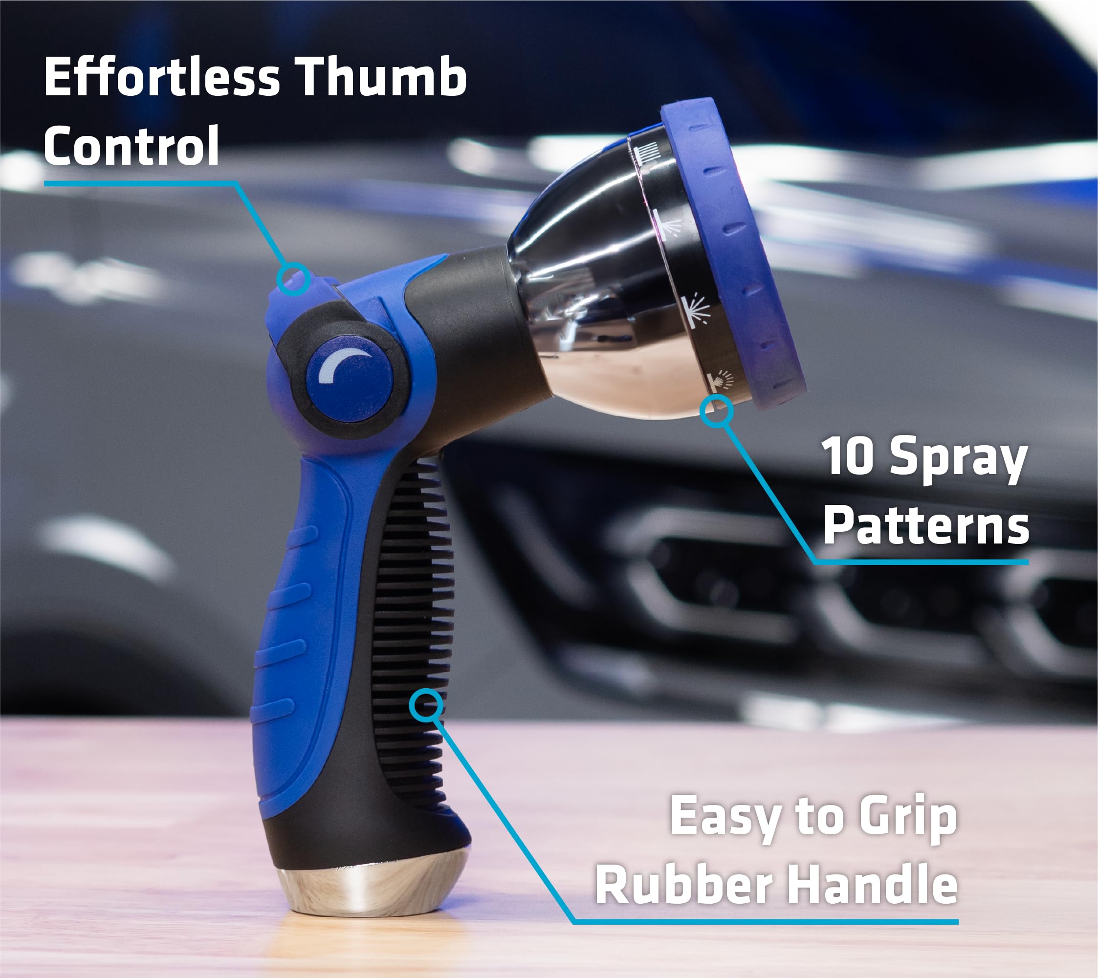 VIKING Heavy Duty Garden Hose Nozzle - 10 Adjustable Spray Patterns, Thumb Control for Car Washing, Plant Watering, Pet Bathing & Home Cleaning | Perfect for Lawn Care, Outdoor Cleaning & Gardening