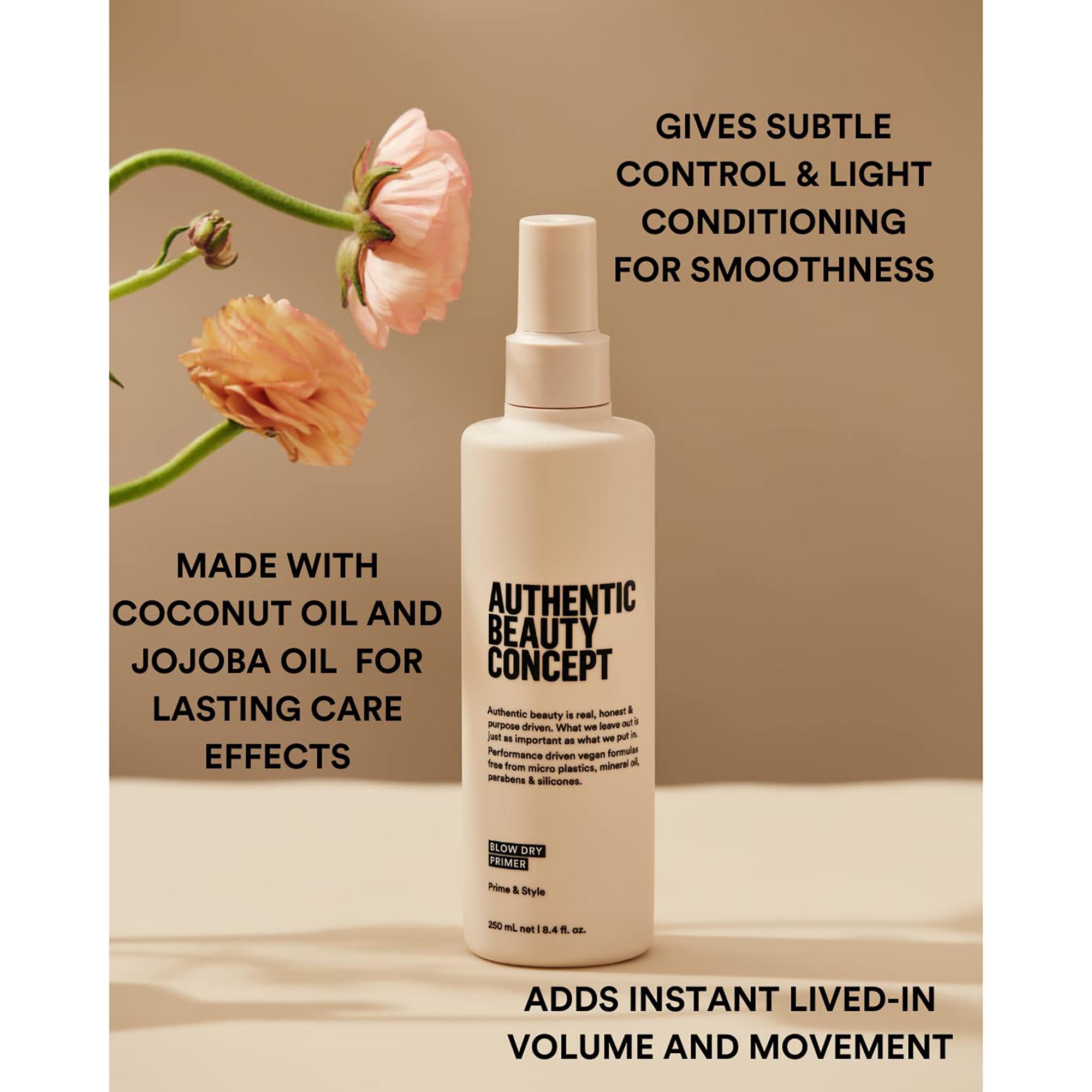Authentic Beauty Concept Blow Dry Primer - Heat Protectant & Frizz Control for Smooth Salon-Quality Hair - Perfect for Daily Styling & Special Occasions
