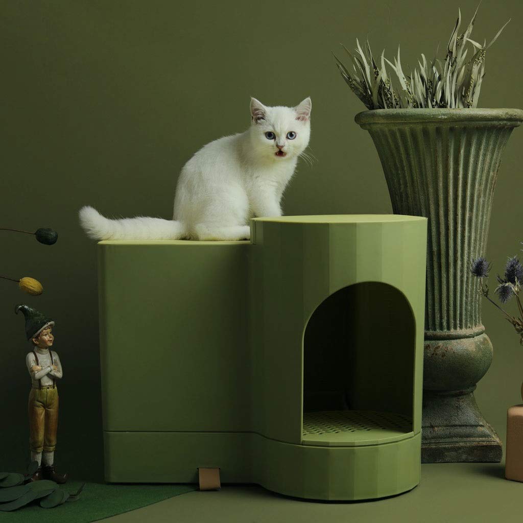 Jinyi2016SHOP Large Enclosed Cat Litter Box with Drawer - Wood Grain Design, Anti-Splash Cat Toilet for Indoor Cats (Green) - Perfect for Small Spaces & Multi-Cat Homes