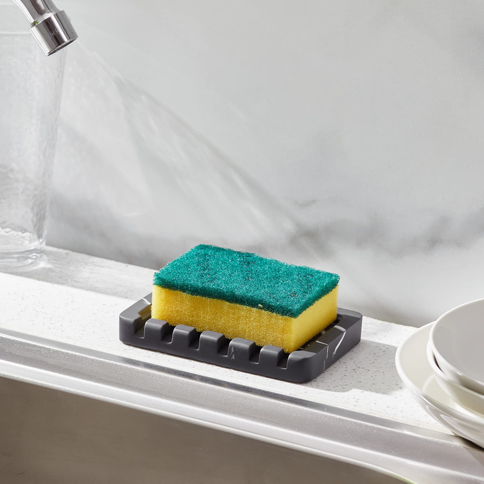 Self Draining Soap Dish - Marble Look Bar Soap Holder for Shower, Bathroom & Kitchen | Rustproof Soap Container with Drainage Holes | Perfect for Bath, Sink & Countertop Organization