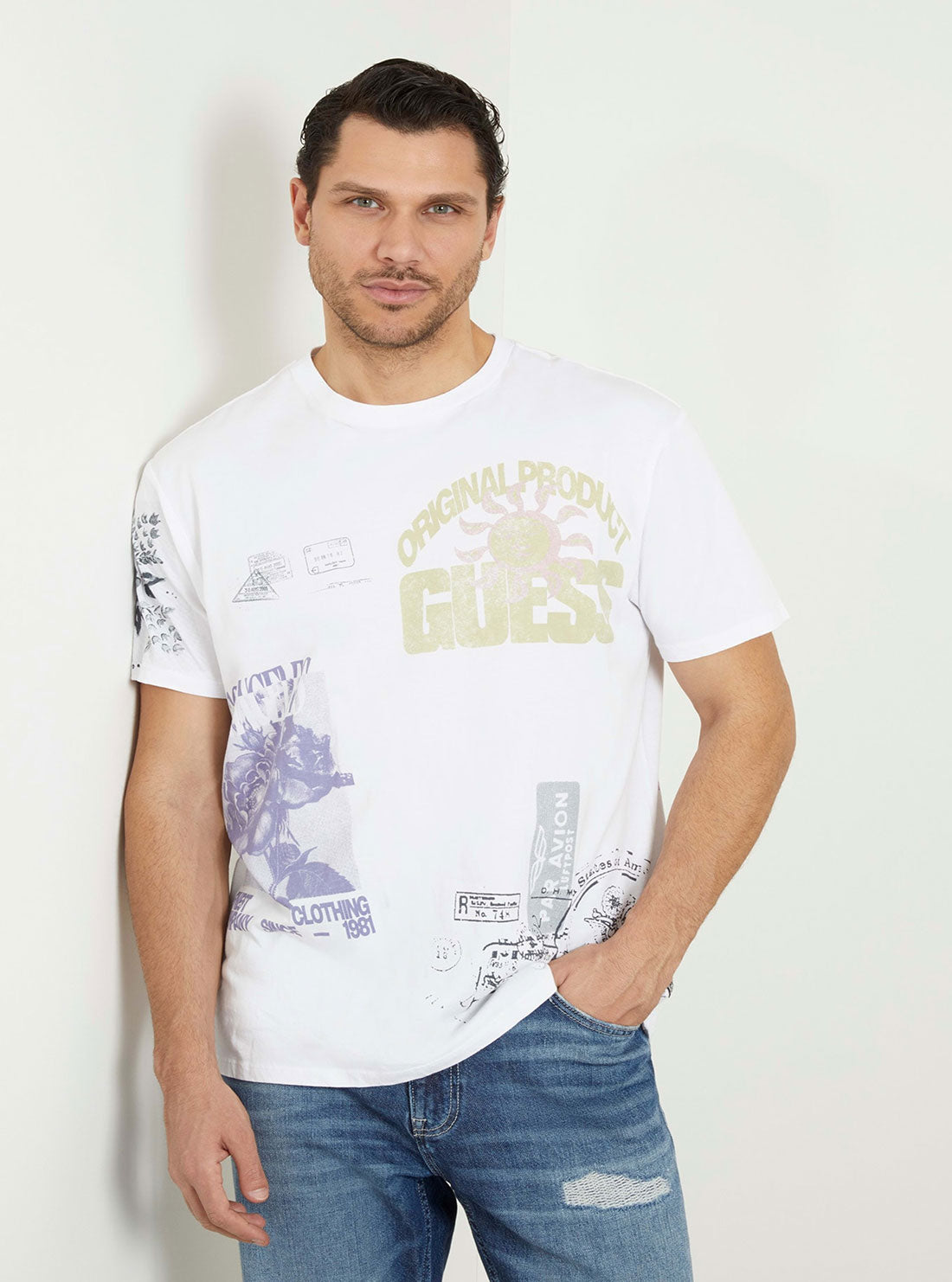 Eco-Friendly White Faded Stamp Graphic T-Shirt for Men & Women - Casual Streetwear, Vintage Style Tee for Everyday Wear, Outings, and Music Festivals