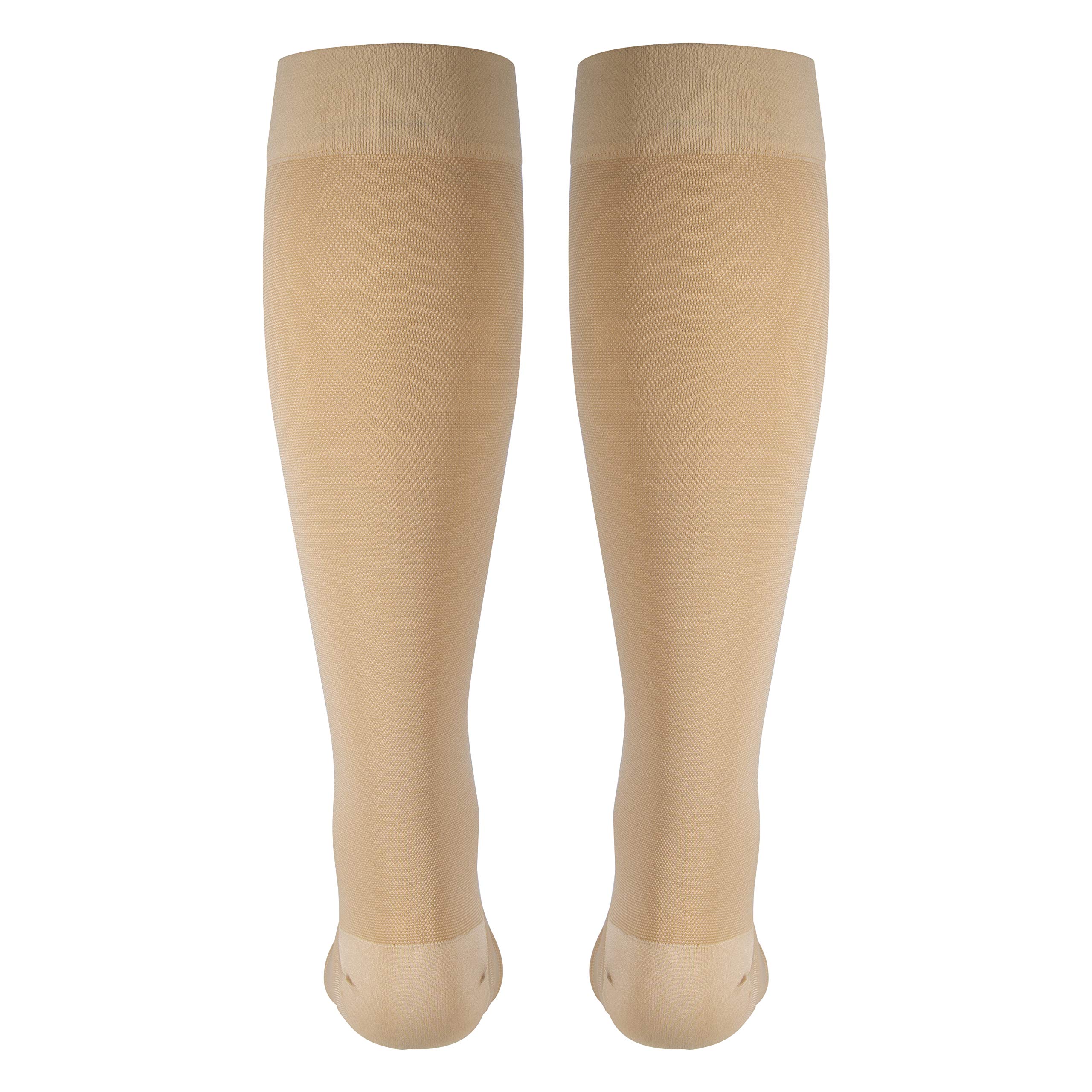 NuVein 20-30 mmHg Medical Compression Socks for Women & Men - Knee High Open Toe Beige Small - Varicose Vein Relief & Circulation Support for Travel, Pregnancy & Post-Surgery Recovery