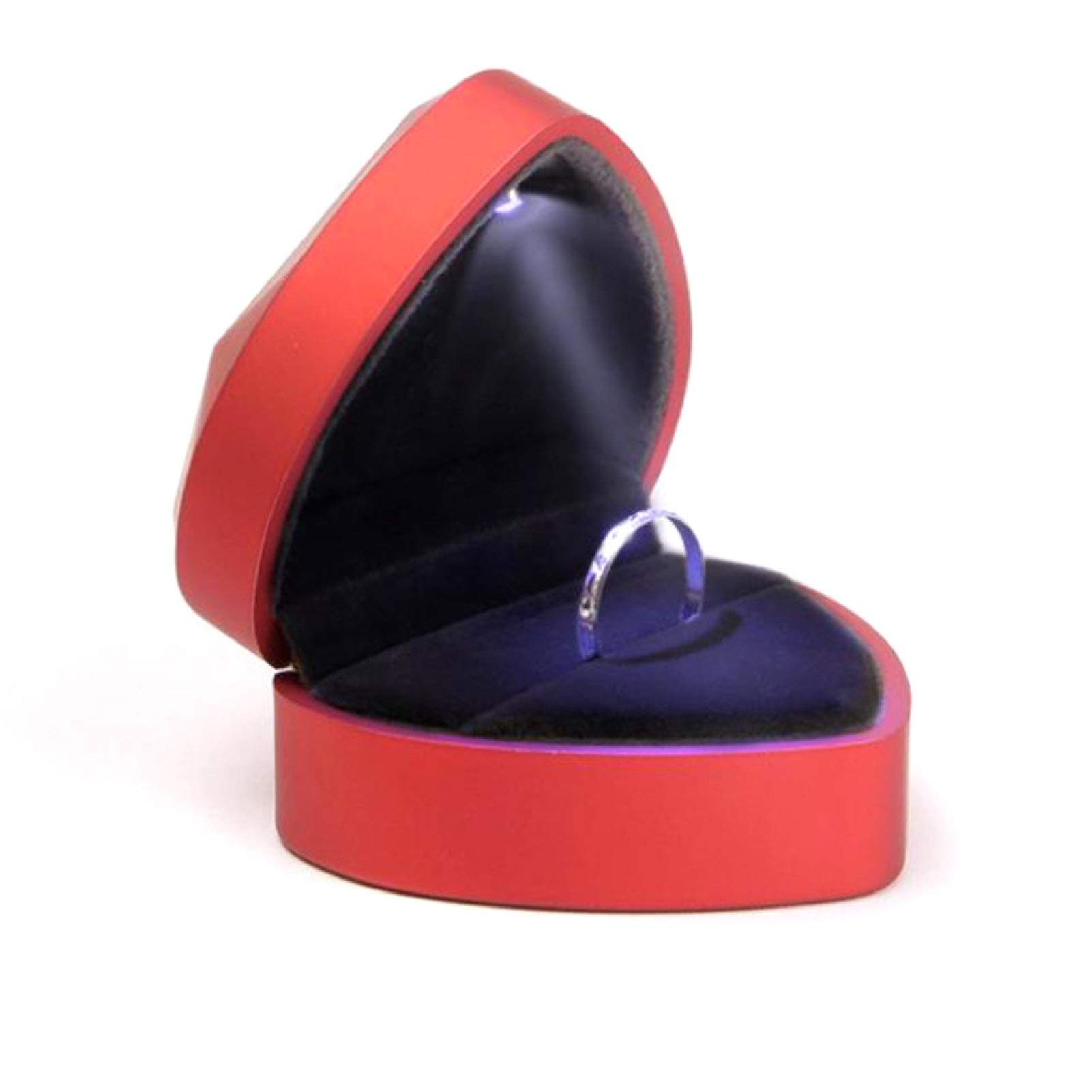 Heart-Shaped LED Ring Box - Proposal Wedding Band Display & Storage Case with Red Light | Perfect for Engagement, Wedding Proposals & Jewelry Showcase