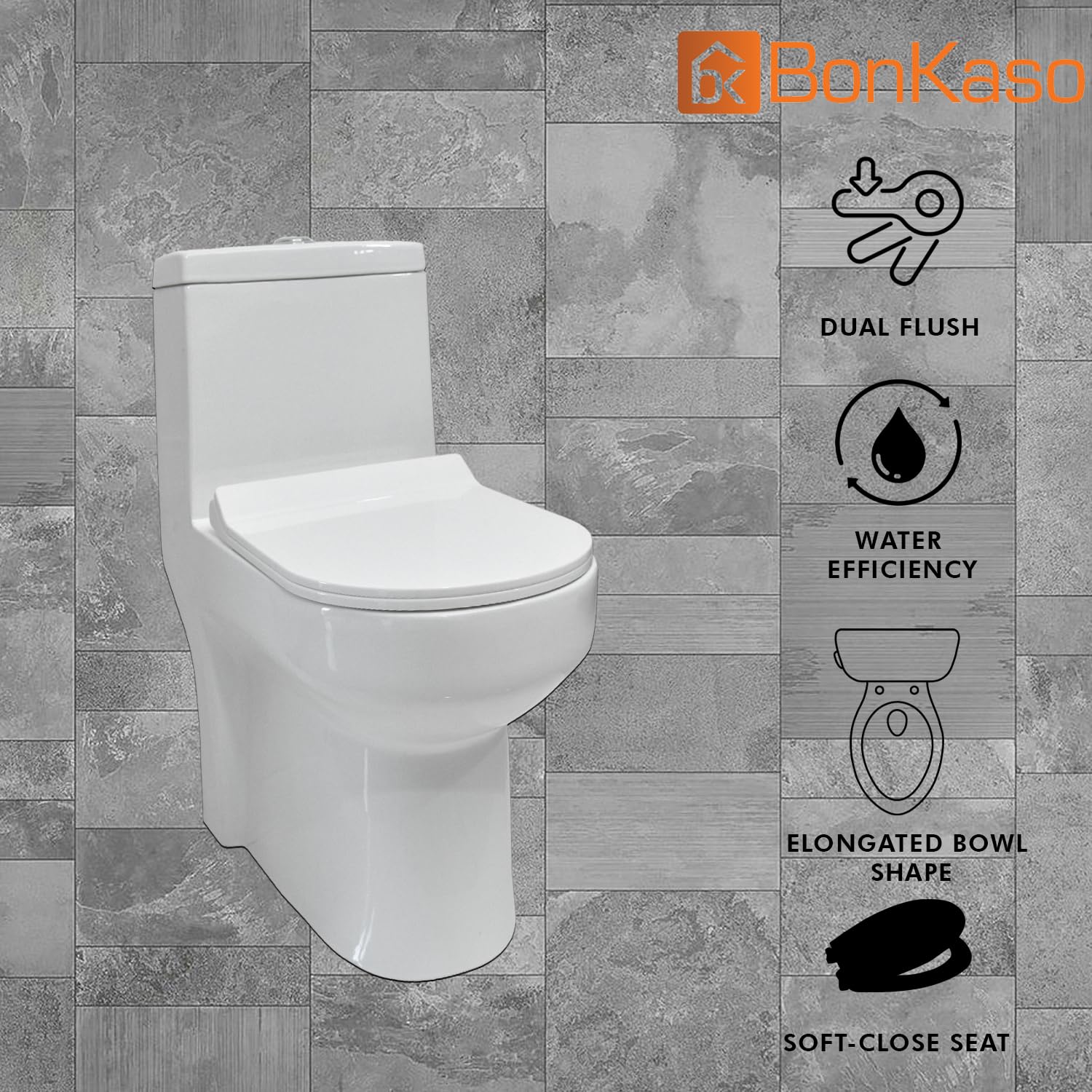 BonKaso Ceramic Toilet with Soft Close Seat Cover - 680x365x735mm, 46kg (Jumbo-1006) | Modern Water Closet for Bathroom & Restroom | Perfect for Home, Office & Commercial Spaces