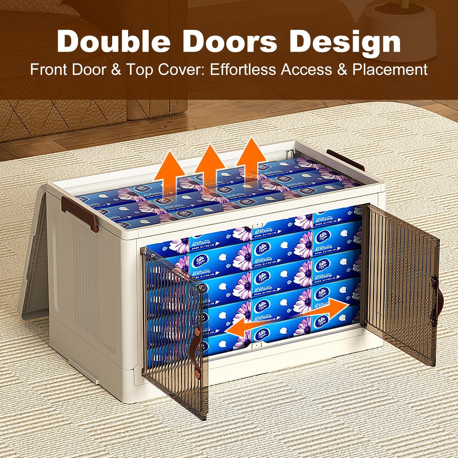 Foldable Storage Bins with Lids - 4-Tier Stackable Storage Containers with Wheels & Doors - Portable Closet Organizer for Home, Office & Dorm Organization - Perfect for Clothes, Toys & Seasonal Storage