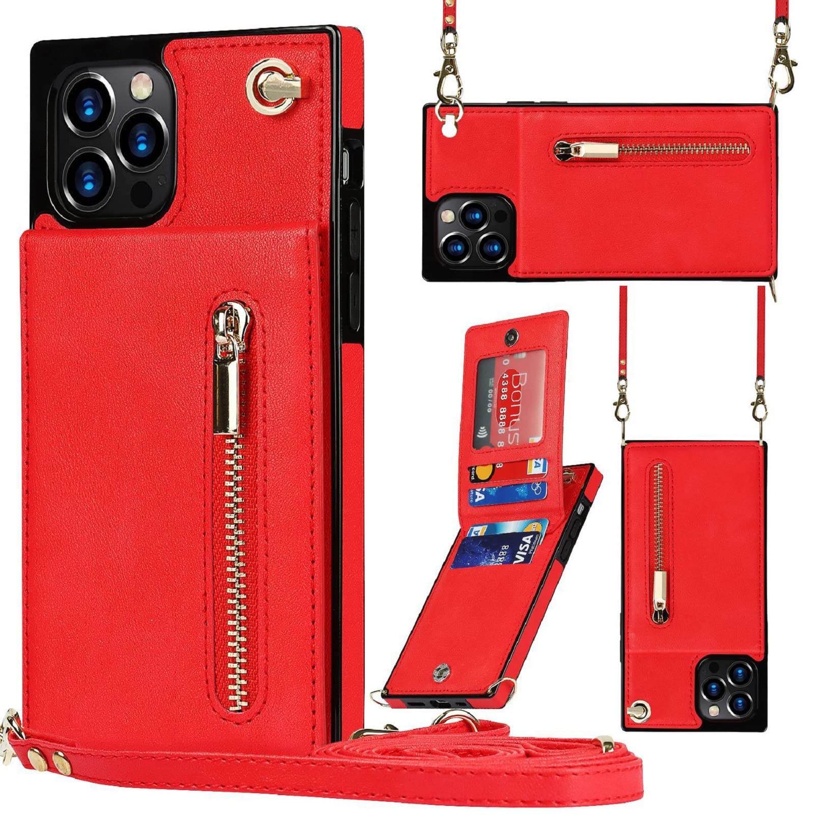 Leather Crossbody Wallet Phone Case for iPhone - RFID Blocking Credit Card Holder with Zipper & Stand, Women's Flip Case Purse with Adjustable Strap | Perfect for Travel, Shopping & Everyday Use