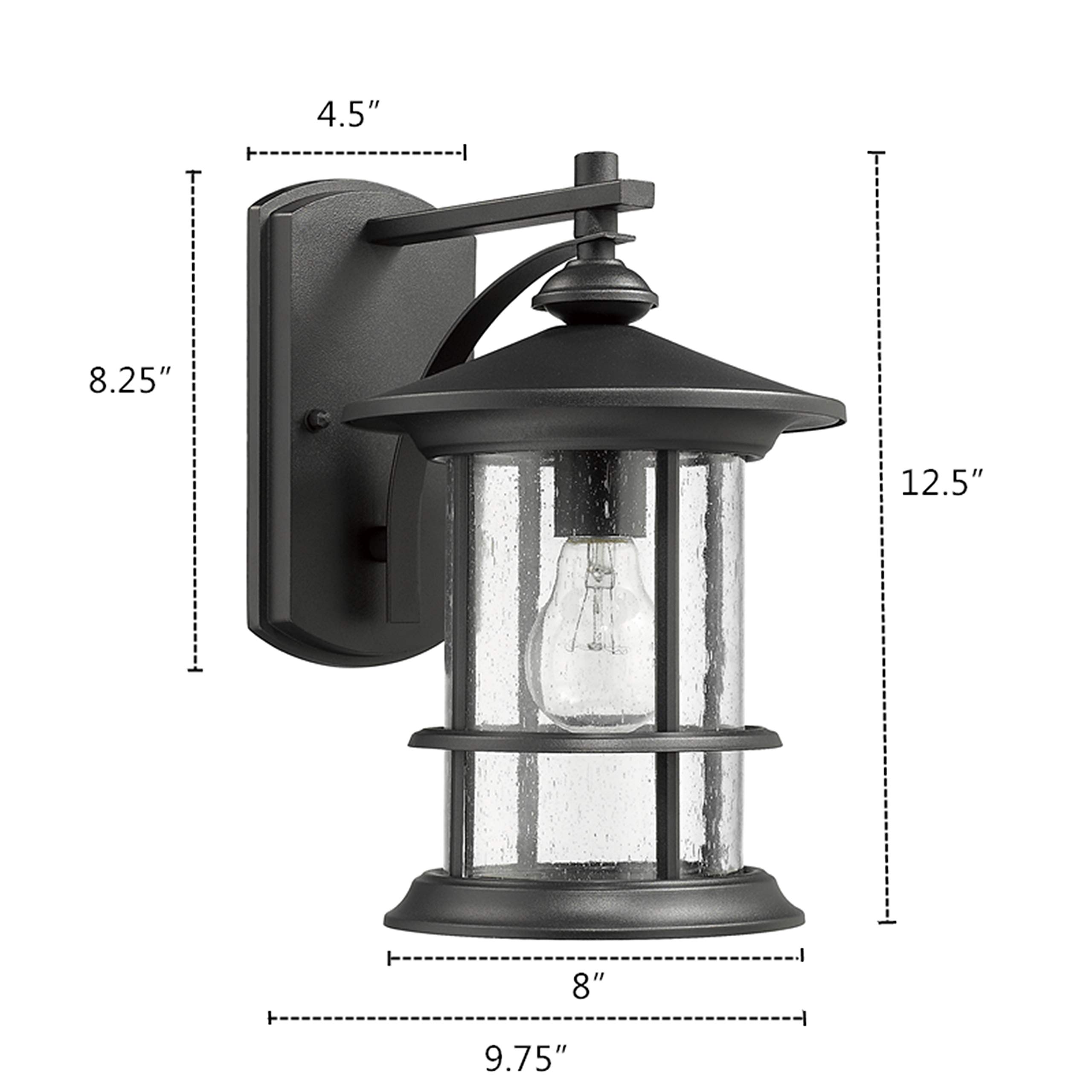 Textured Black Outdoor Wall Sconce Light with Clear Seedy Glass - 12.5 Inch Large Exterior Lighting Fixture for House, Front Porch, Patio, Backyard - Perfect for Ambient Lighting and Enhancing Curb Appeal