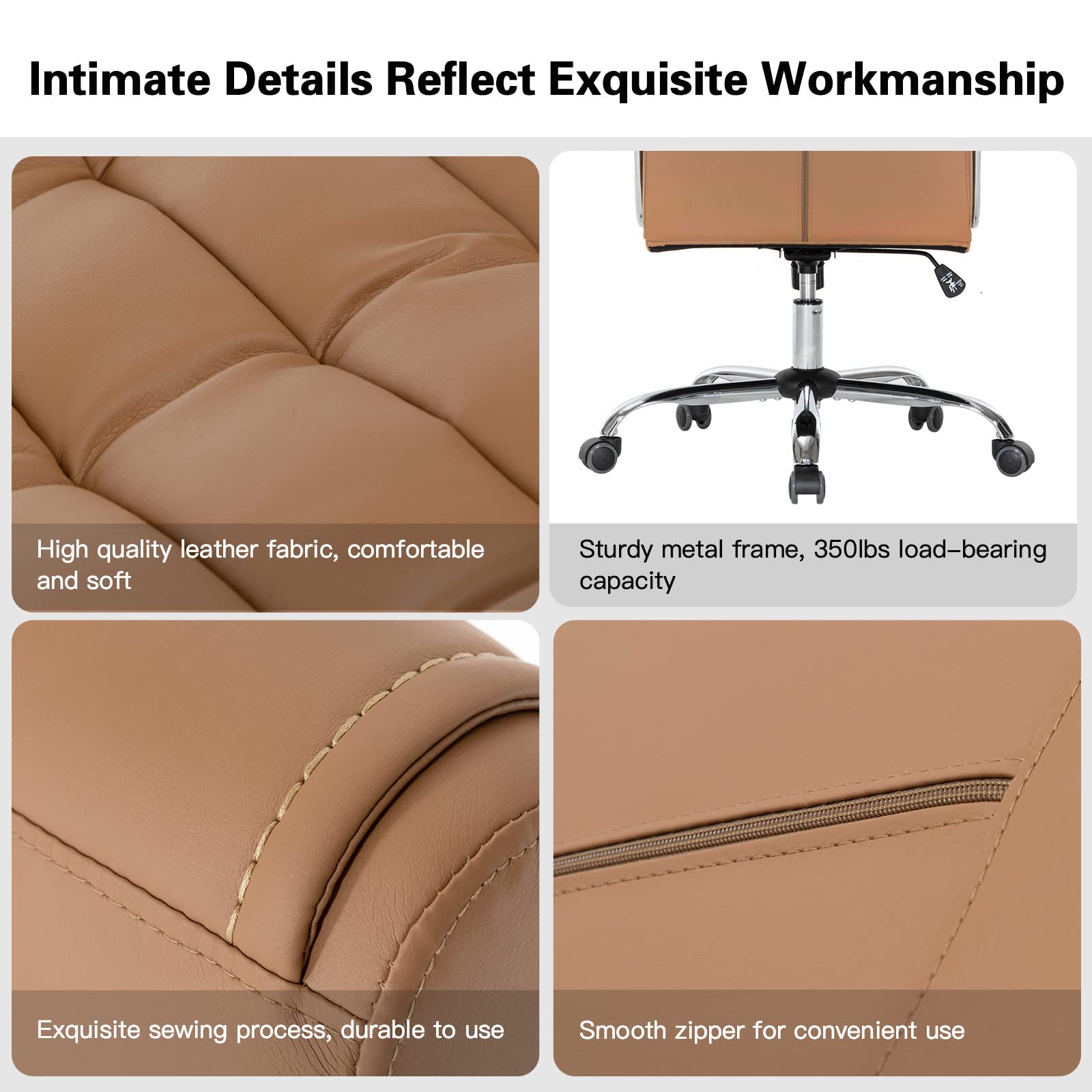 Premium Ergonomic Executive Office Chair - Adjustable High Back Leather Swivel Desk Chair with Padded Armrests, 350lbs Weight Capacity & Spring Seat - Ideal for Home Office, Gaming & Computer Workstations (Khaki)
