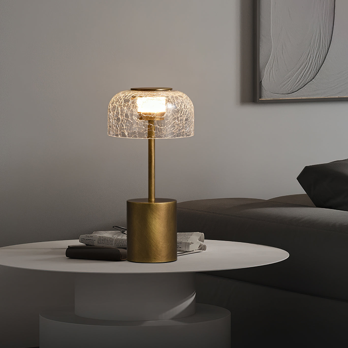 Rechargeable Crackle Glass Table Lamp with Built-in Battery - Perfect for Bedroom Nightstand, Living Room, and Office Desk Lighting