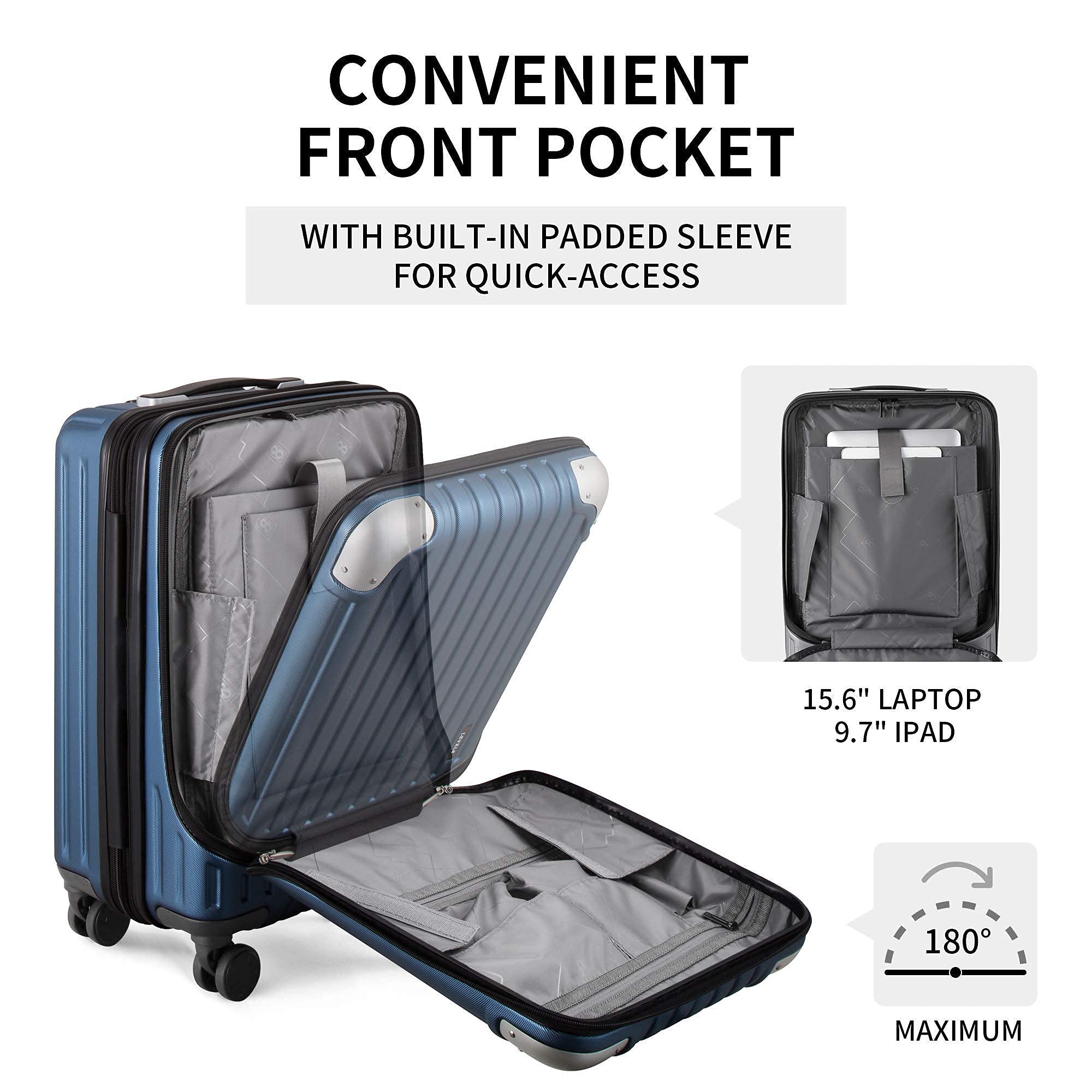 LEVEL8 Grace Expandable 20 Inch Carry On Luggage Suitcase with 4 Piece Packing Cubes Set - Lightweight Spinner Travel Bag for Women & Men, Perfect for Airplane Cabin & Weekend Trips (Blue)