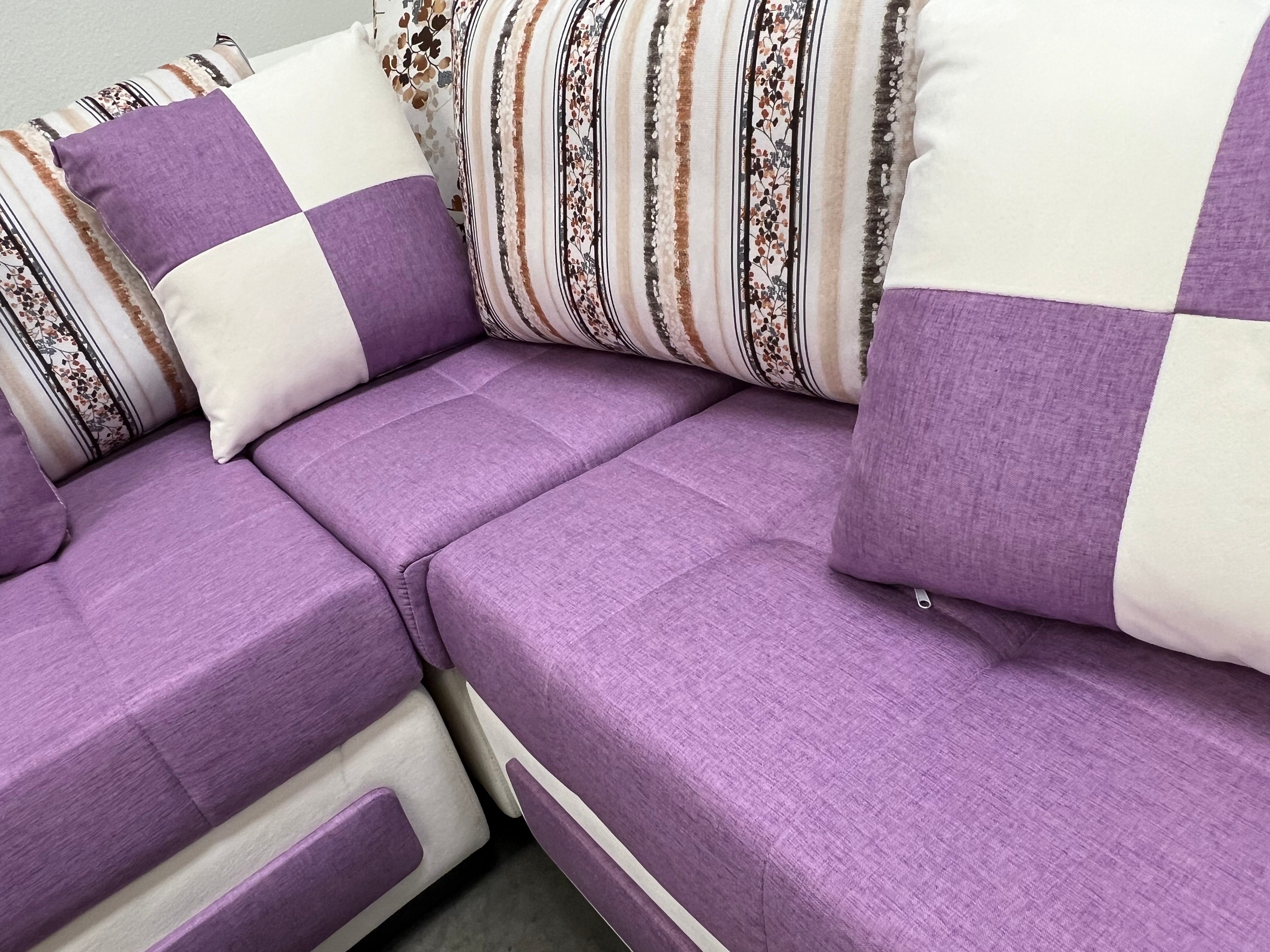 Selena Purple & White Modular Tufted Sectional Sofa - Modern L-Shaped Living Room Couch with Reversible Chaise for Home, Apartment & Office Lounge