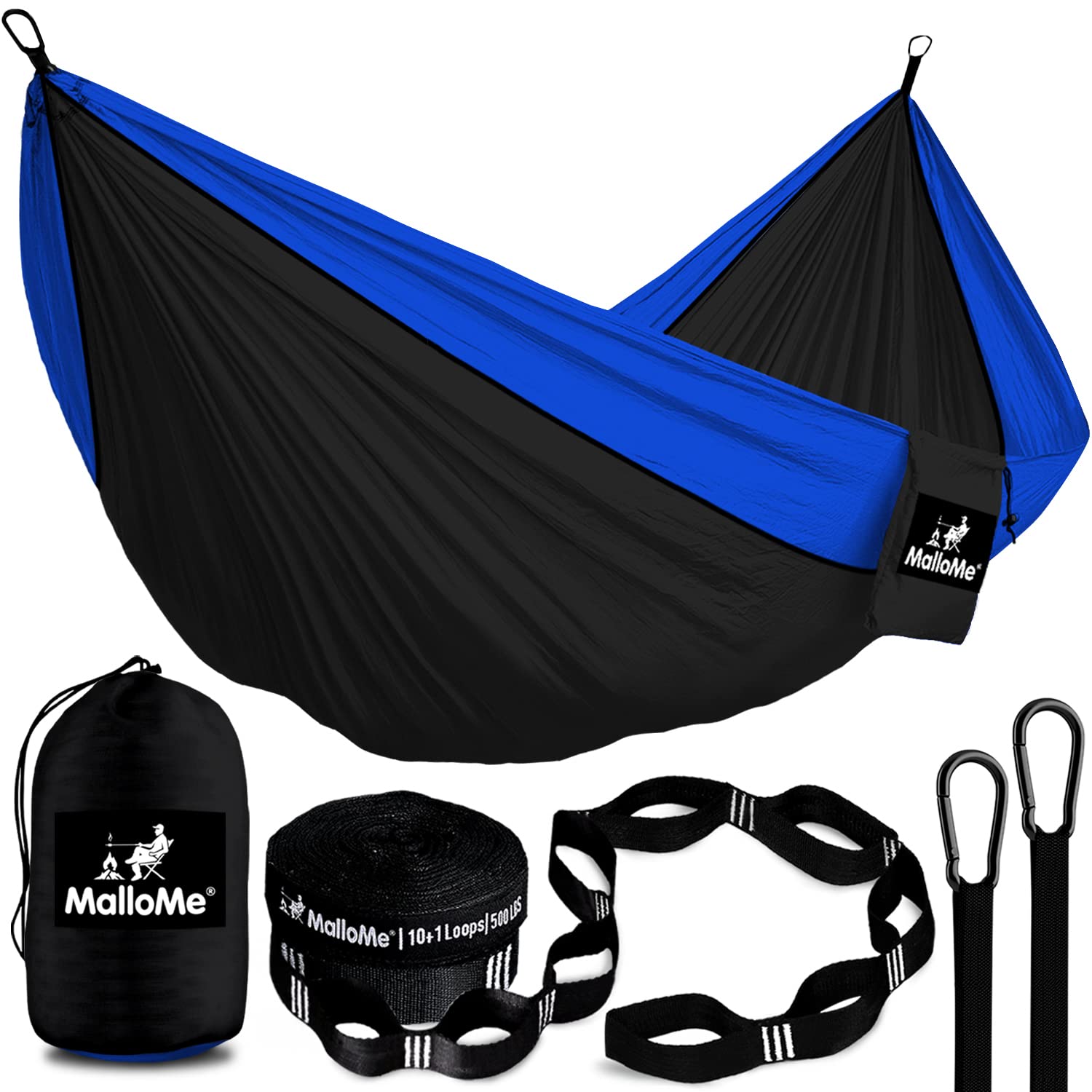 MalloMe Heavy Duty Camping Hammock with Tree Straps - Portable 1 & 2 Person Outdoor Hammock for Adults & Kids - Double Hammock for Backpacking, Hiking, Beach and Backyard Relaxation (Small & Large Size)
