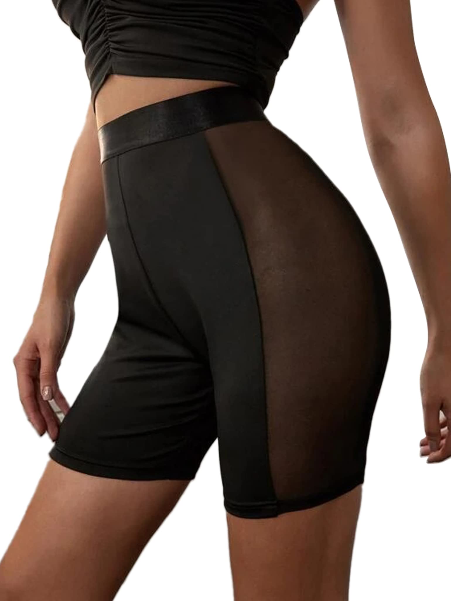 Loodgao Women's High Waist Compression Shorts - Tummy Control Workout Shorts with Mesh Panels for Yoga, Running & Gym | Moisture-Wicking Athletic Leggings for Women | Perfect for Training, Cardio & Active Lifestyle