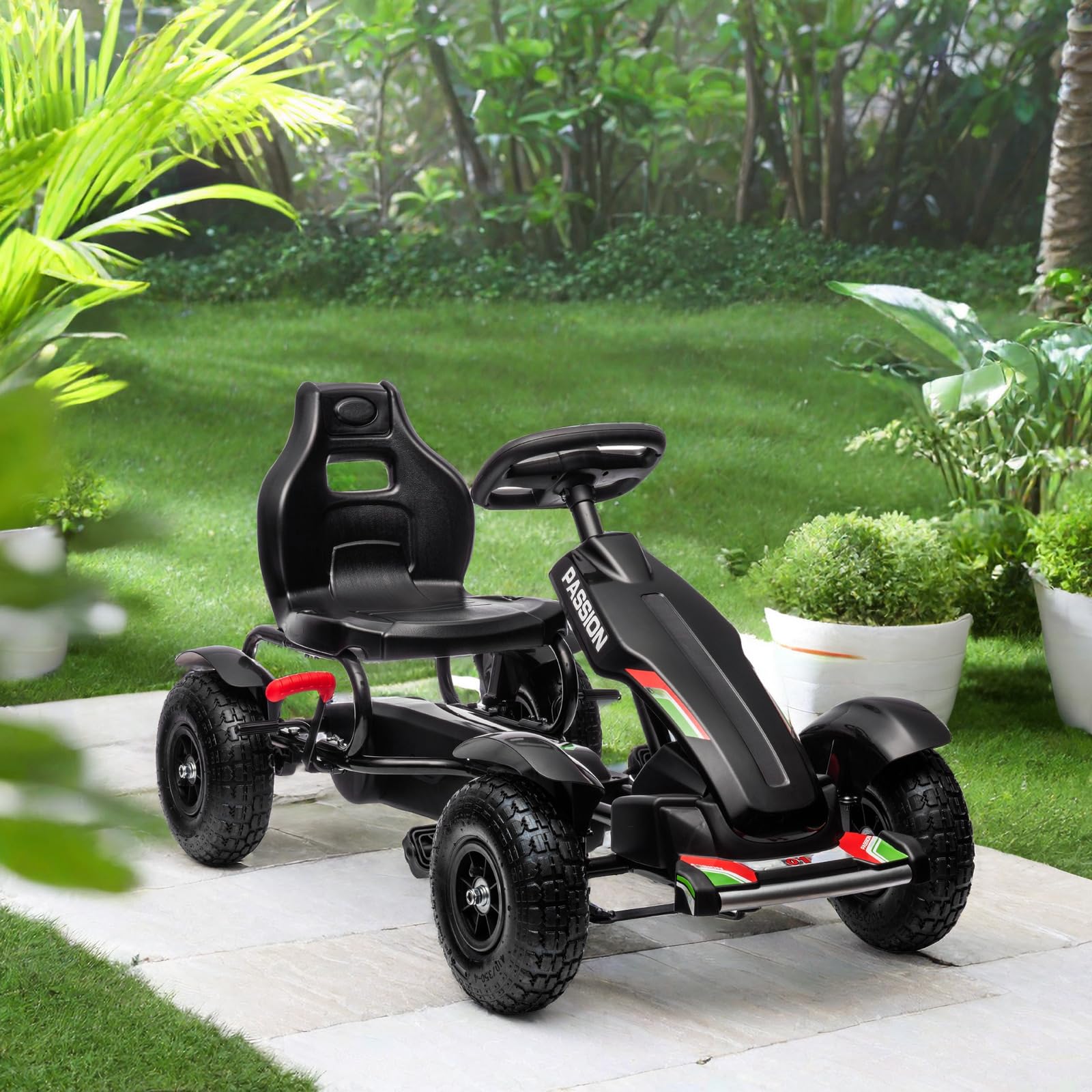 **Adjustable Kids Pedal Go Kart for Boys & Girls Ages 5-12 - 3-Position Seat, 4 Non-Slip Rubber Wheels - Outdoor Ride-On Toy - Perfect for Backyard Fun, Birthday & Children's Day Gifts (Black)**
