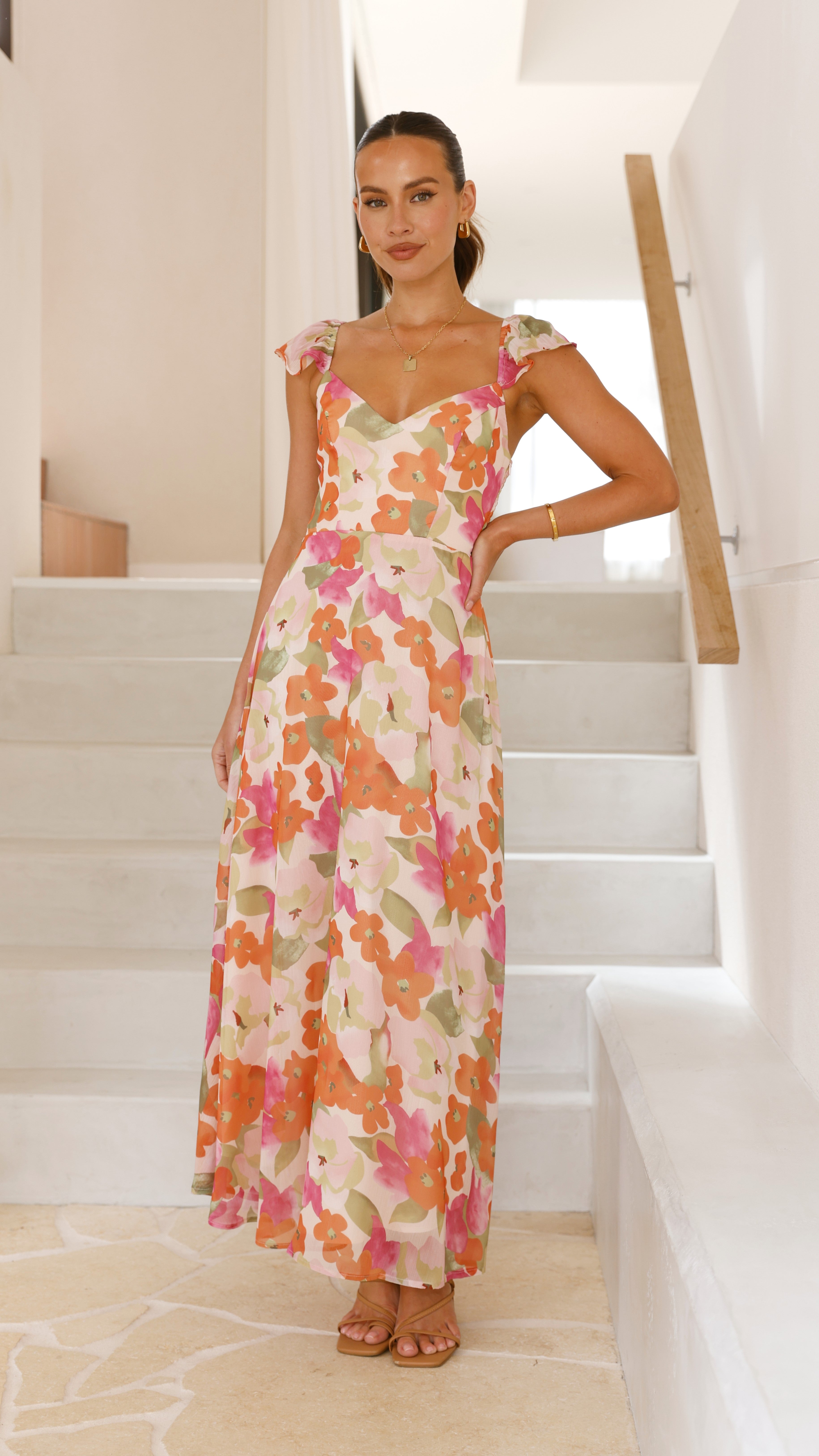 Calais Maxi Dress - Orange Floral Print Summer Dress for Women | Beach, Vacation & Casual Wear | Lightweight & Flowy Long Dress