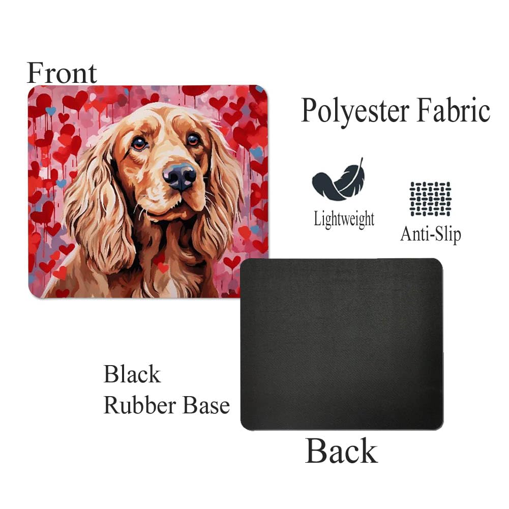 Non-Slip Rubber Mouse Pad with Cocker Spaniel & Red Hearts Design - Perfect for Home Office, Computer Desk, Laptop Use - Ideal Gift for Dog Lovers (Puppy Love Theme)