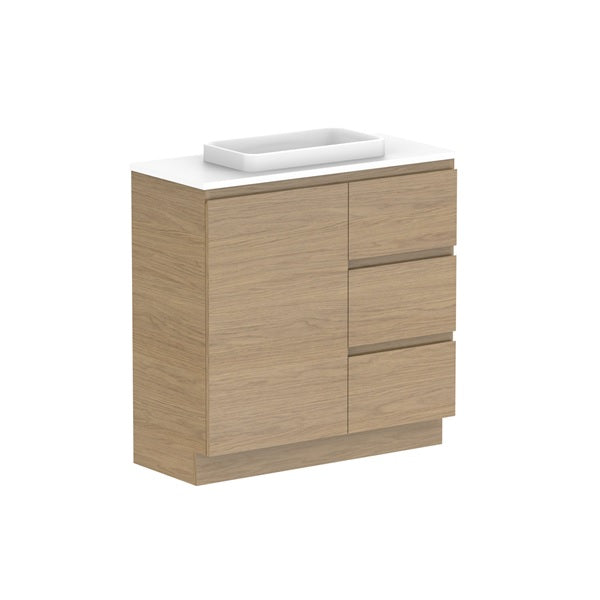 ADP Glacier Pro Ensuite Door and Drawer Trio Vanity with Solid Surface Top - Modern Bathroom Vanity Set with Storage for Home & Hotel Use