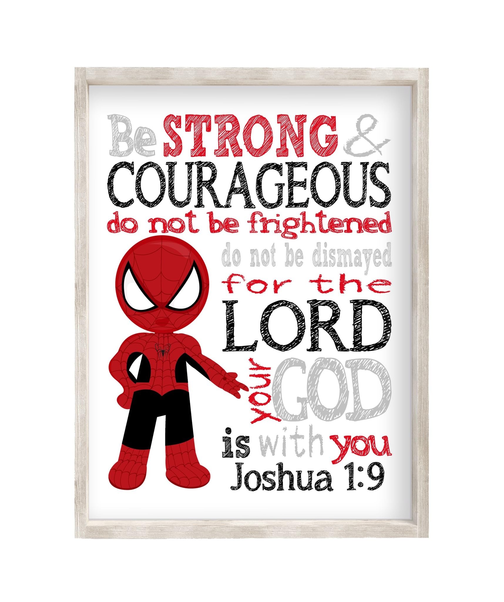 Spider-Man Superhero Nursery Decor - Joshua 1:9 Wall Art for Kids' Room