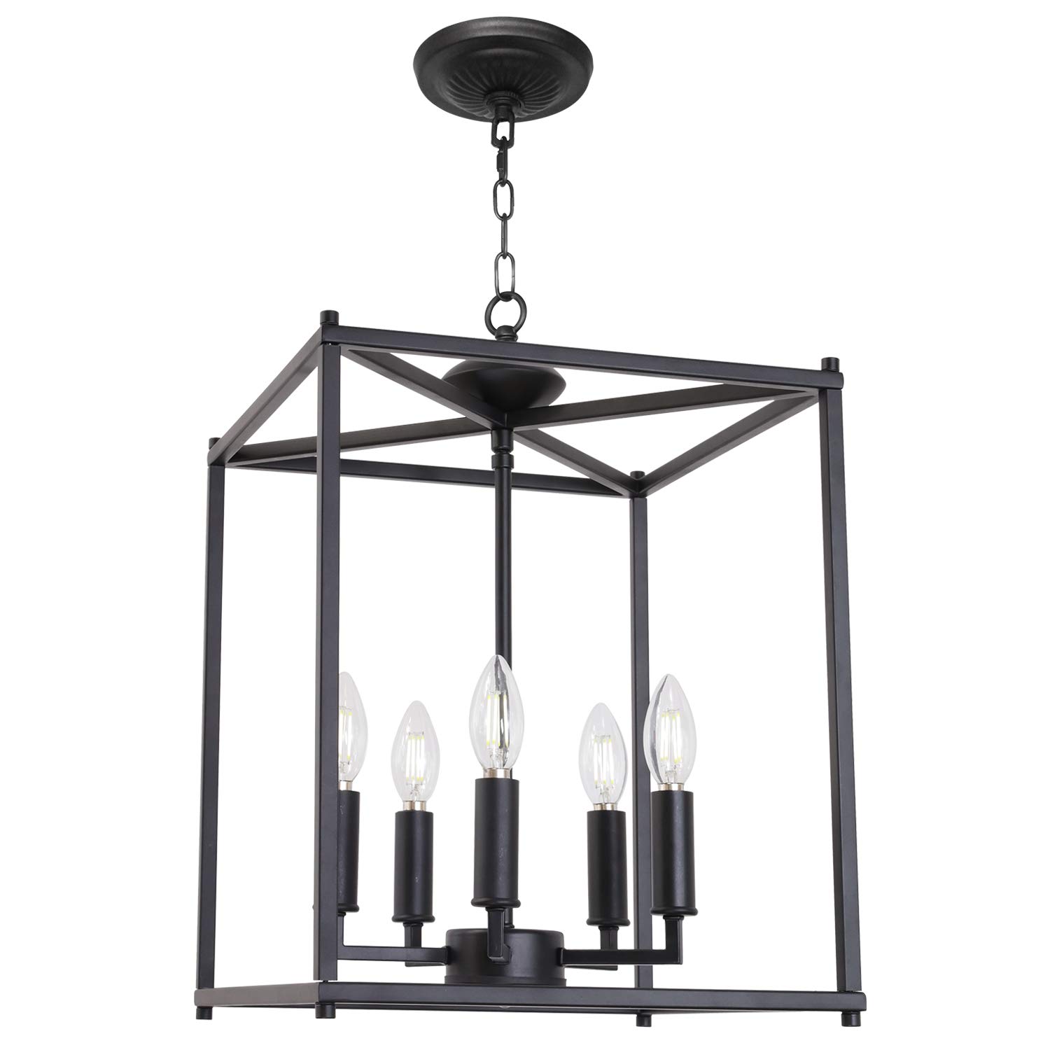 5-Light Farmhouse Chandelier - Matte Black Industrial Pendant Lighting for Dining Room, Entryway & Porch | Rustic Candle Lantern Ceiling Fixture with Vintage Charm | Perfect for Farmhouse, Industrial & Rustic Home Decor
