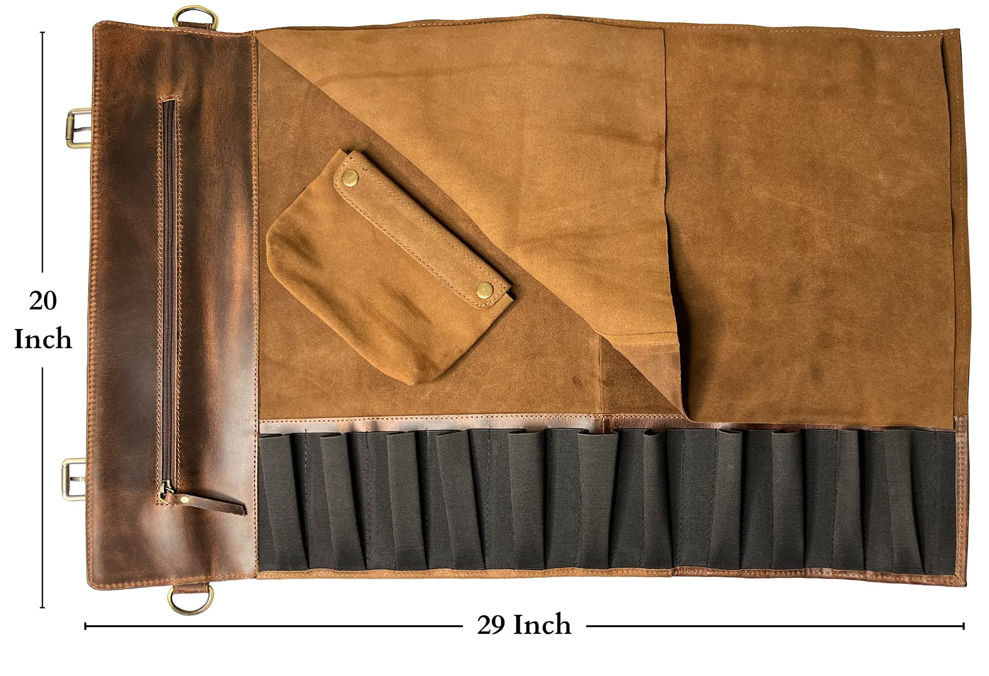 Premium Leather Knife Roll Storage Bag - Professional Chef Knife Case with Tool Pouch | Compact & Travel-Friendly | Ideal for Chefs, Culinary Students & Outdoor Cooking
