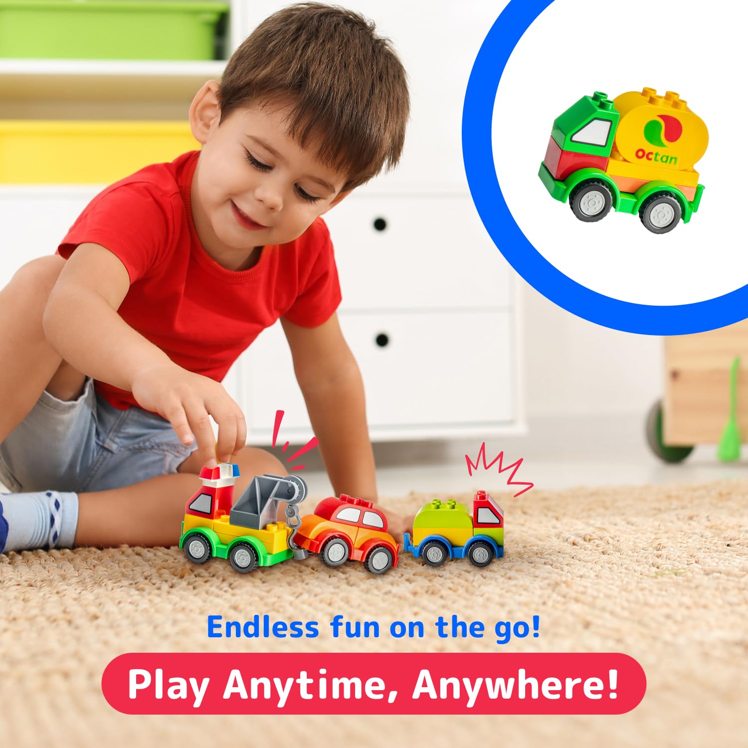 PREXTEX 60-Piece Toddler Building Blocks Set - STEM Educational Toys for Kids Ages 3+ | Safe & Easy-Grip Construction Toys for Building Cars, Trucks & More | Develops Fine Motor Skills & Creativity | Perfect for Preschool Learning & Indoor Playtime