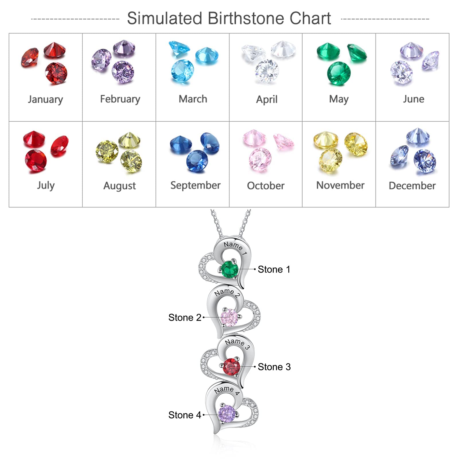 Personalized Heart Birthstone Necklace for Mom - Custom Name Mother's Day Gift for Women, Grandma & Special Occasions | Elegant Jewelry for Anniversaries, Birthdays & Valentine's Day