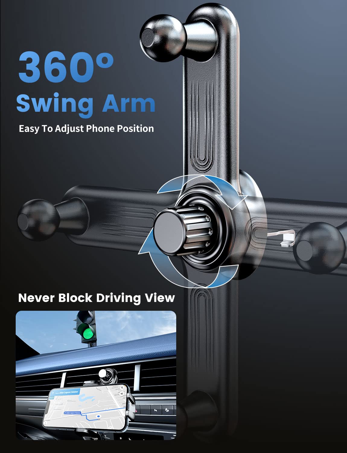 eSamcore Universal Car Vent Phone Mount Holder - Adjustable Swing Arm Air Vent Clip for iPhone 16/15/14/13 Pro Max & Android Phones 4.7