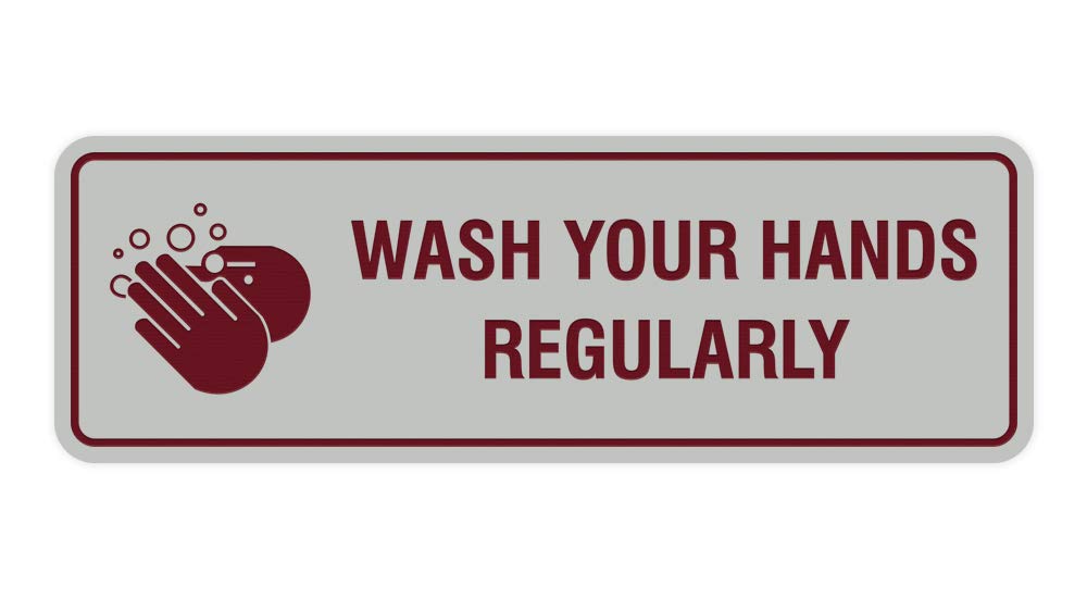 ByLITA Standard Wash Your Hands Regularly Sign - Light Grey & Burgundy - Medium Size - Perfect for Restrooms, Offices & Public Spaces