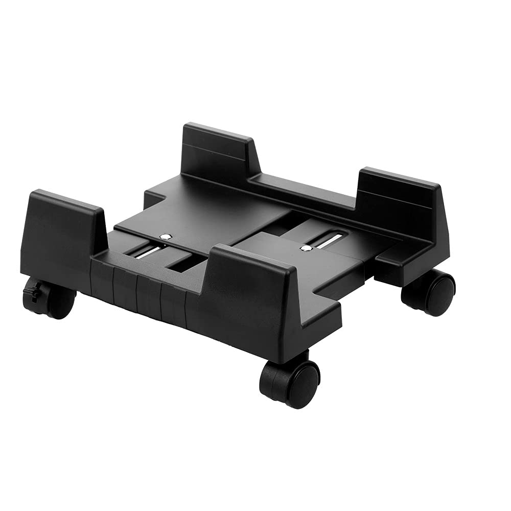ABS Plastic Adjustable PC Case Stand with Rolling Wheels - Mobile Desktop CPU Tower Holder for Easy Transport & Storage | Home & Office Use