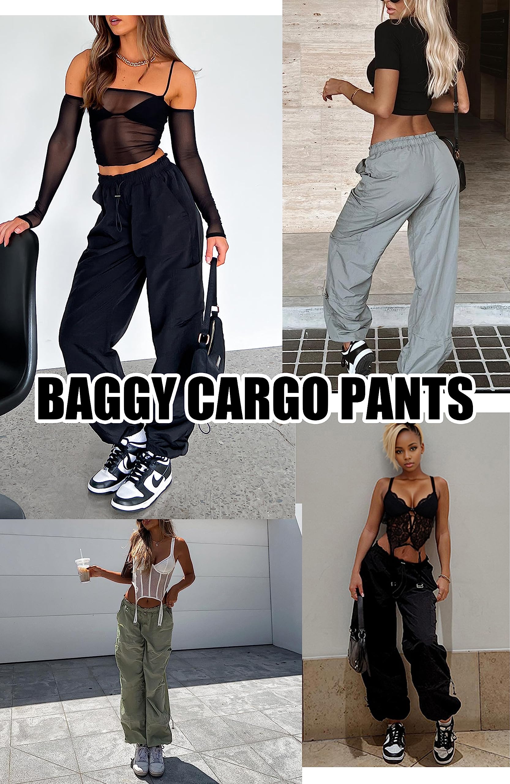 Women's Cargo Pants Baggy Parachute Pants - Y2K Style Rave & Festival Outfits | Streetwear, Casual Wear & Outdoor Activities
