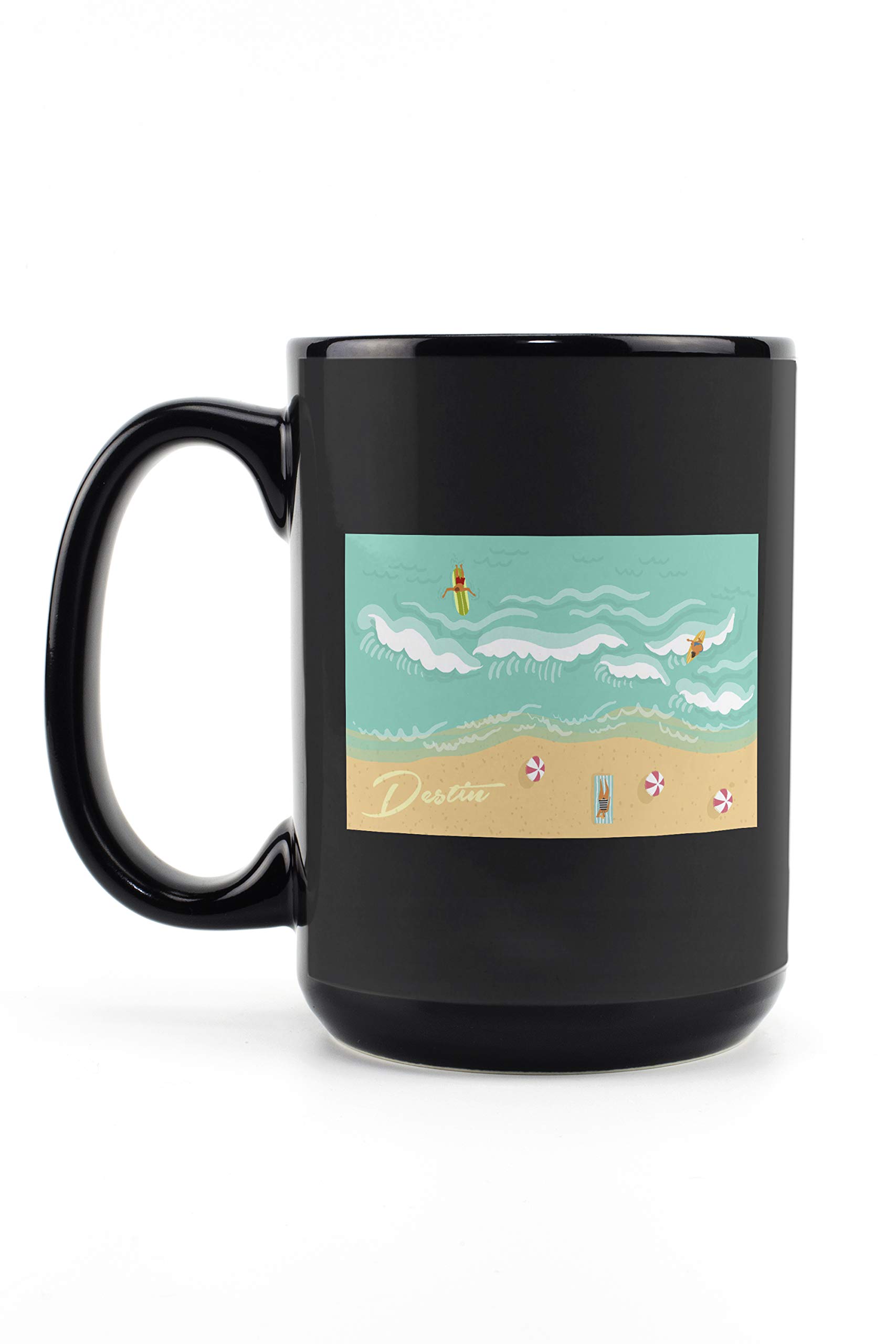 Lantern Press Destin Florida Aerial Beach Scene 15oz Black Ceramic Coffee Mug - Microwave & Dishwasher Safe - Perfect for Beach Lovers, Office Use & Gift Giving