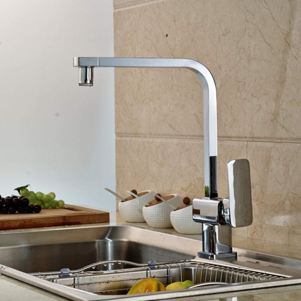Polished Chrome LED Square Kitchen Sink Faucet - Single Handle Deck Mount Rotating Mixer Tap for Modern Kitchens | Perfect for Washing Dishes, Food Prep & Stylish Home Upgrades