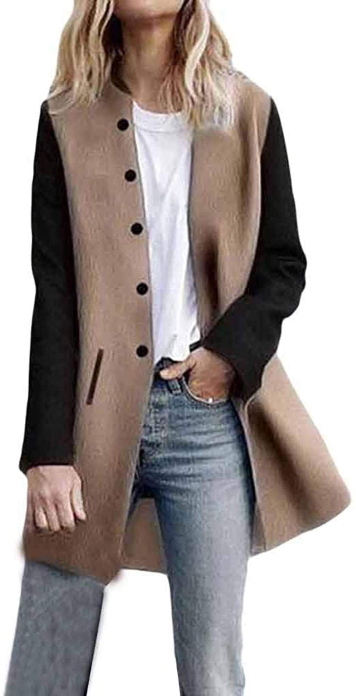 Women's Winter Parka Coat with Long Sleeves, Patchwork Design & Zipper Pockets - Lightweight Hooded Jacket for Cold Weather, Outdoor Activities & Daily Wear