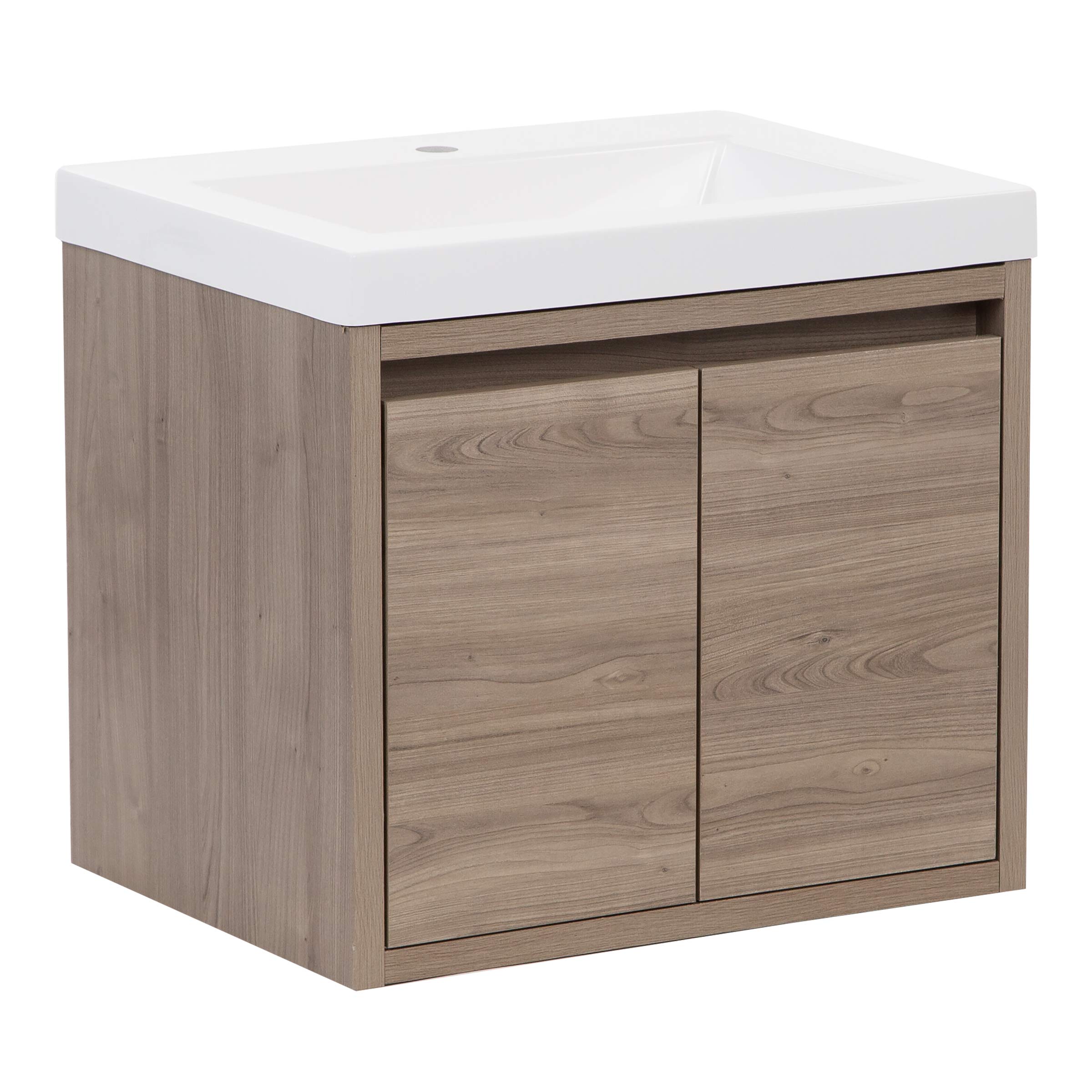 Kelby 24 Inch Modern Floating Bathroom Vanity - White Single Sink Top with 2-Door Cabinet, Forest Elm Finish (24.5
