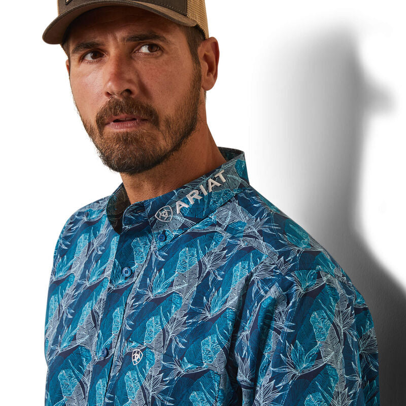 Ariat Men's Teal Team Hugh Western Shirt - Comfortable Long Sleeve Button-Up for Cowboy, Rodeo & Casual Wear