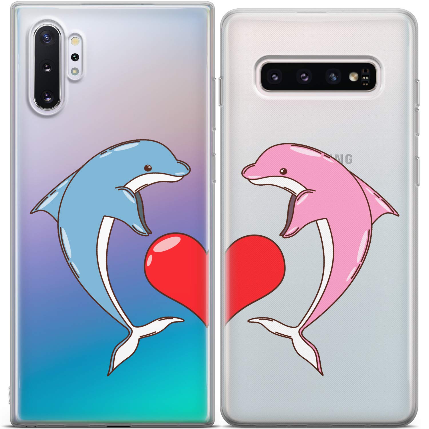 Cute Dolphin Couple BFF Phone Case Compatible with iPhone 15 Pro Max/14 Plus/13/12 Mini/11/SE/XS/XR/8/7 - Protective Kawaii Cartoon Cover for Best Friends Anniversary Gift - Perfect for Daily Use, Travel & Matching with Your Bestie