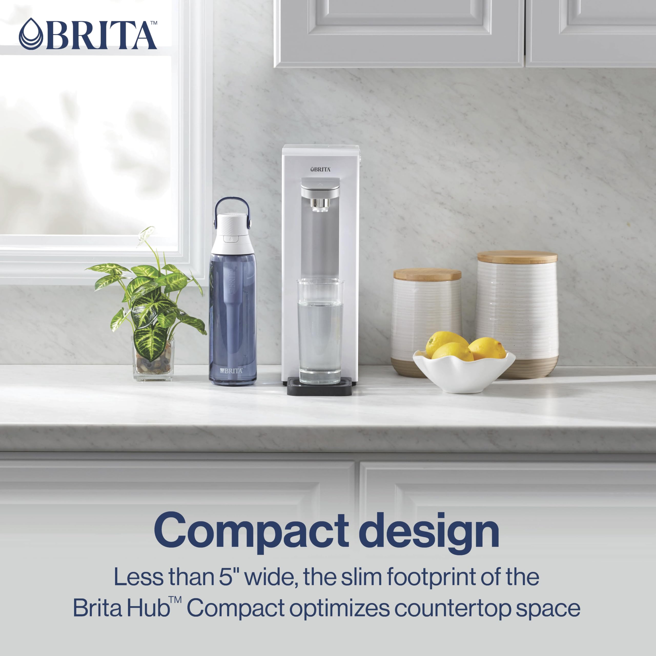 Brita Hub Compact Instant Powerful Countertop Water Filter System - Reduces 70+ Contaminants, 9 Cup Capacity, Includes 6-Month Carbon Block Filter (White, Model 87344) | Perfect for Kitchen, Office & Small Spaces