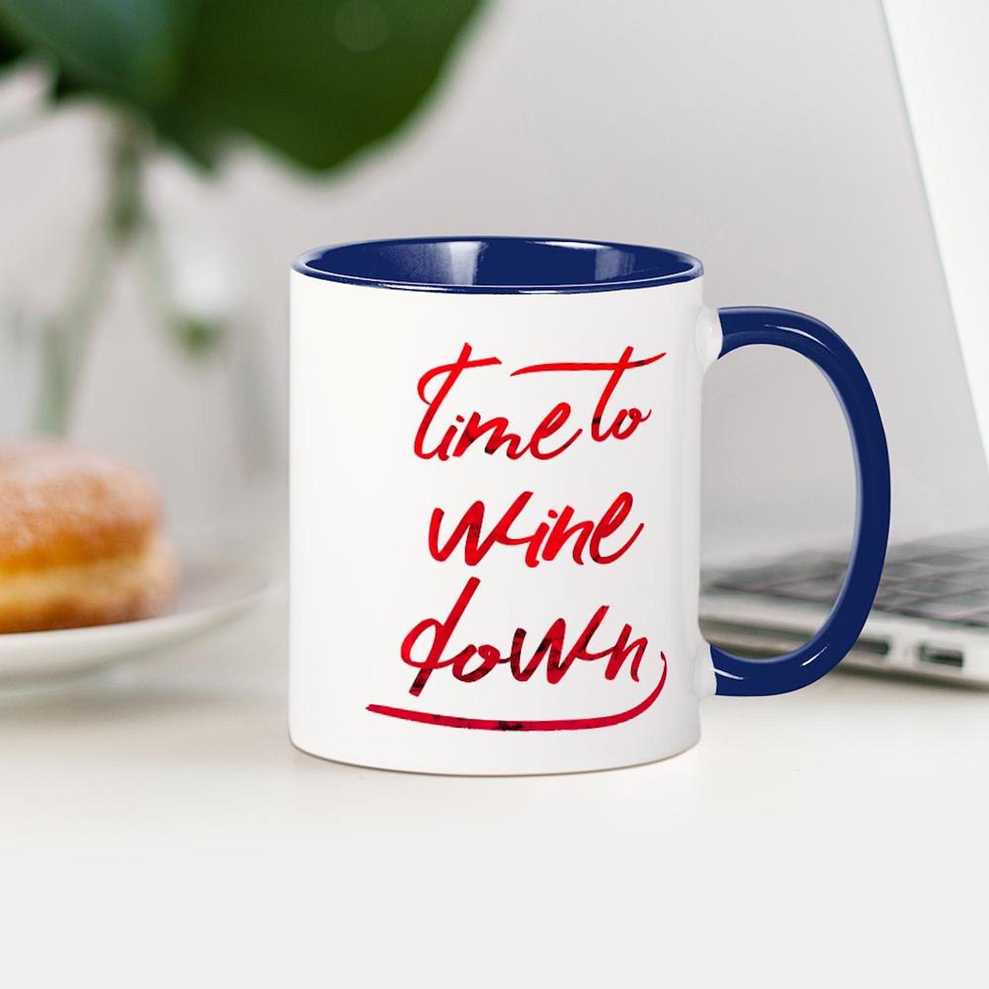Time To Wine Down 11 oz Ceramic Coffee Mug (325ml) - Funny Wine Lover Gift for Women & Men - Perfect for Office, Home & Relaxation