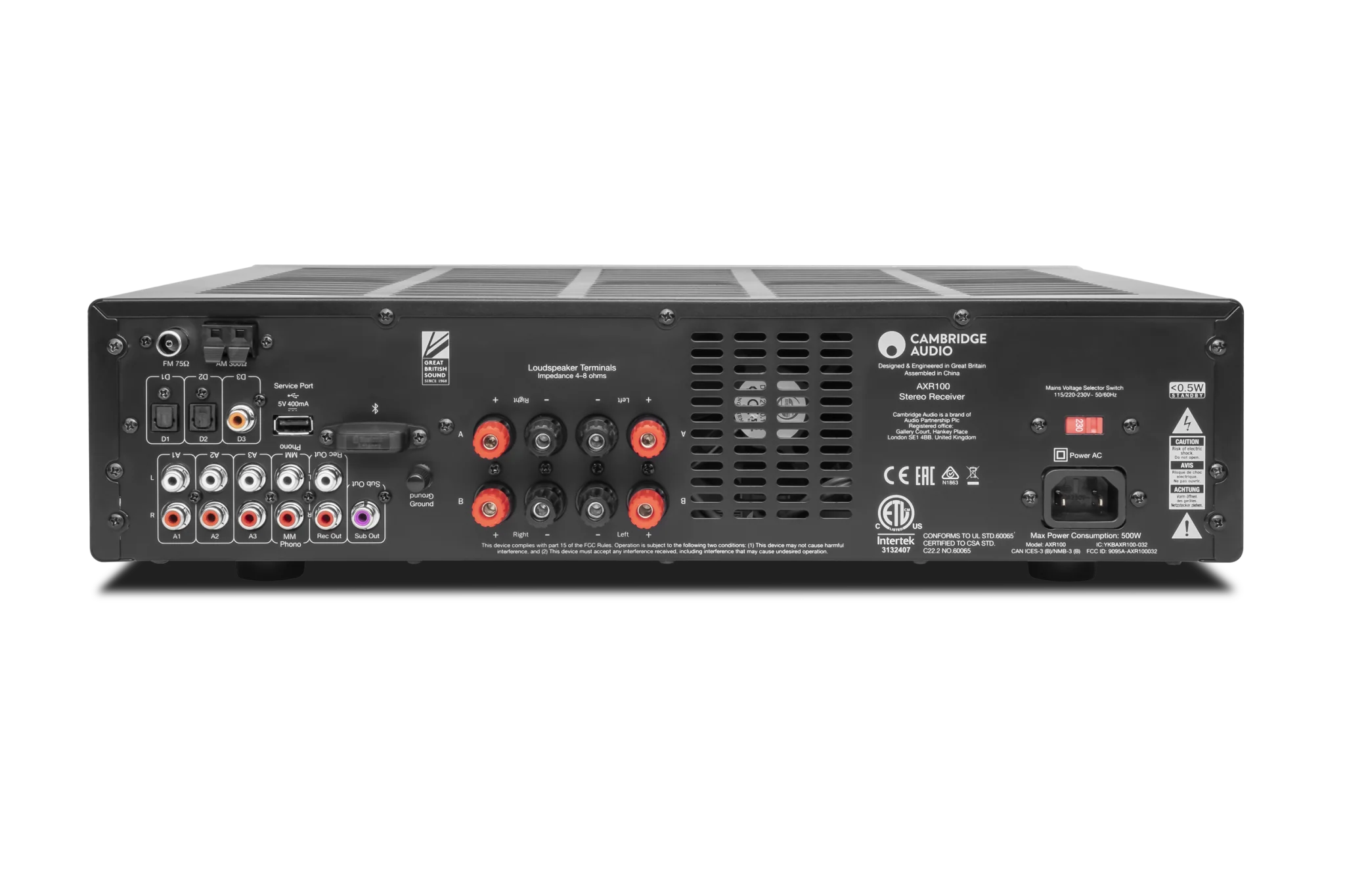 Cambridge Audio AXR100 FM/AM Stereo Receiver - Hi-Fi Audio System with Bluetooth, Phono Input & 100W Power - Perfect for Home Theater & Music Listening
