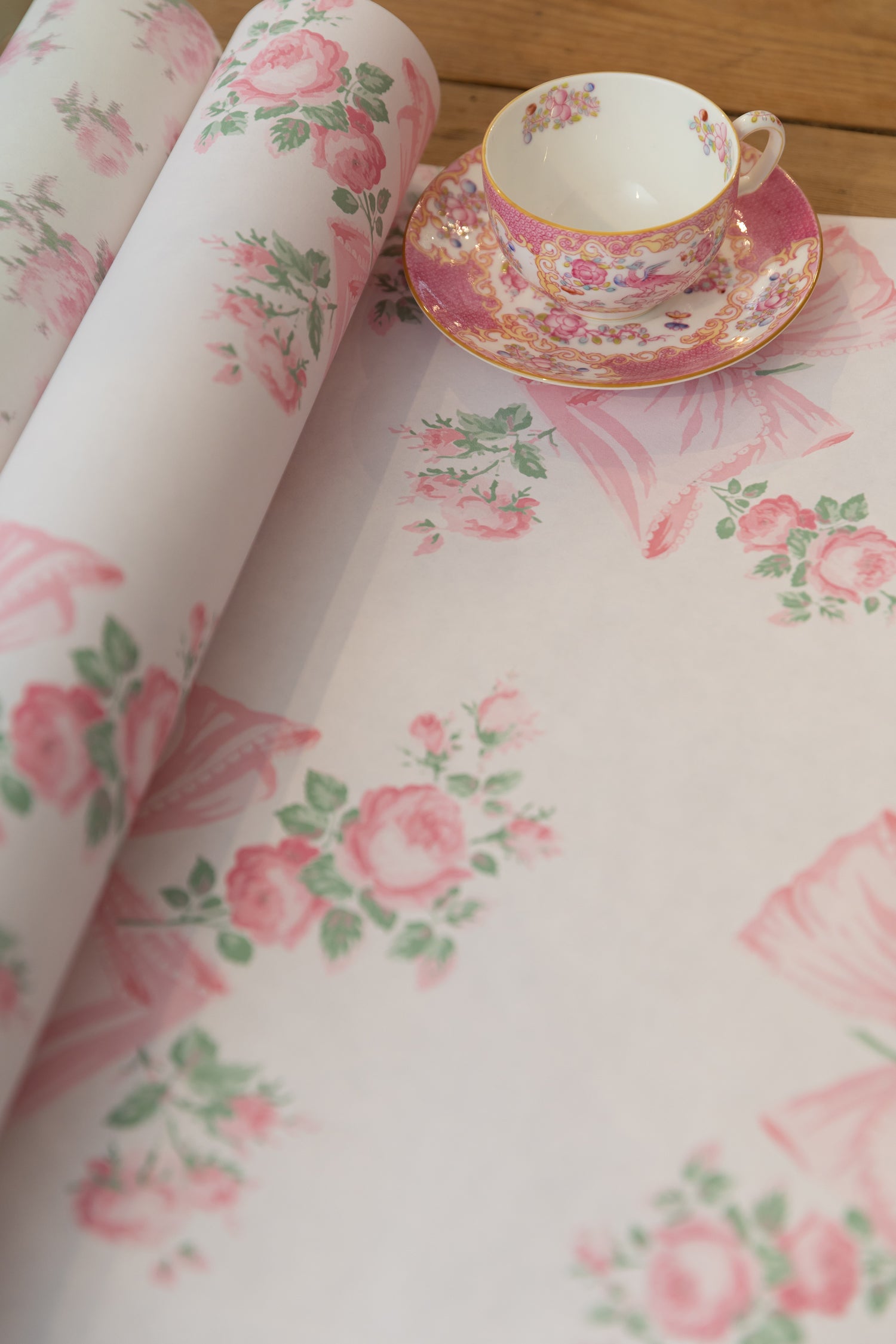 Rosa Beaux Pink Mint Floral Wallpaper - Peel and Stick Self-Adhesive Wallpaper for Bedroom, Living Room, Nursery & Home Decor