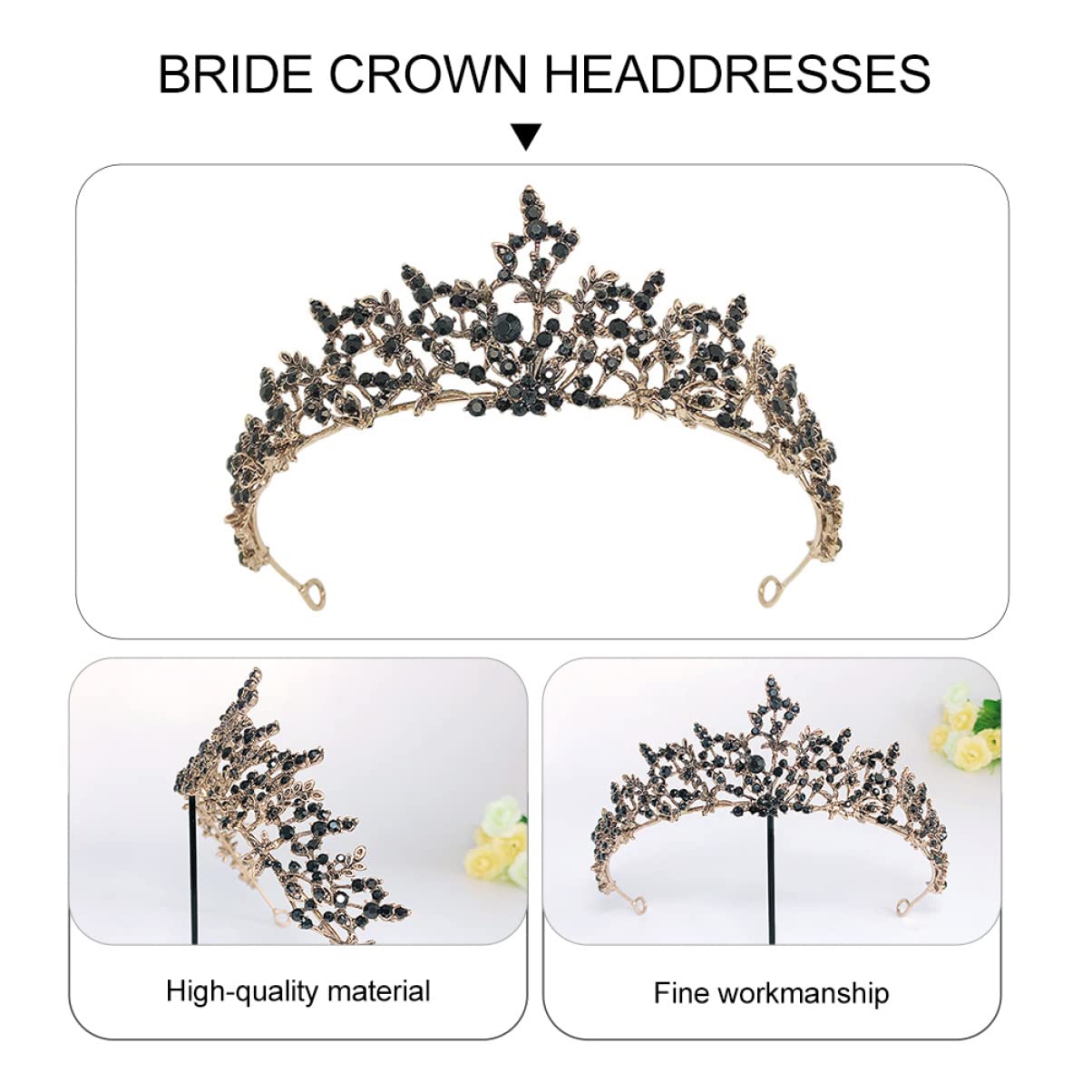 Beaupretty 2-Piece Black Crown Tiara Set - Vintage Bridal Headpiece, Elegant Princess Wedding Headdress, European Alloy Jewelry for Brides, Bridesmaids, and Prom Queens - Perfect for Weddings, Pageants, and Special Occasions