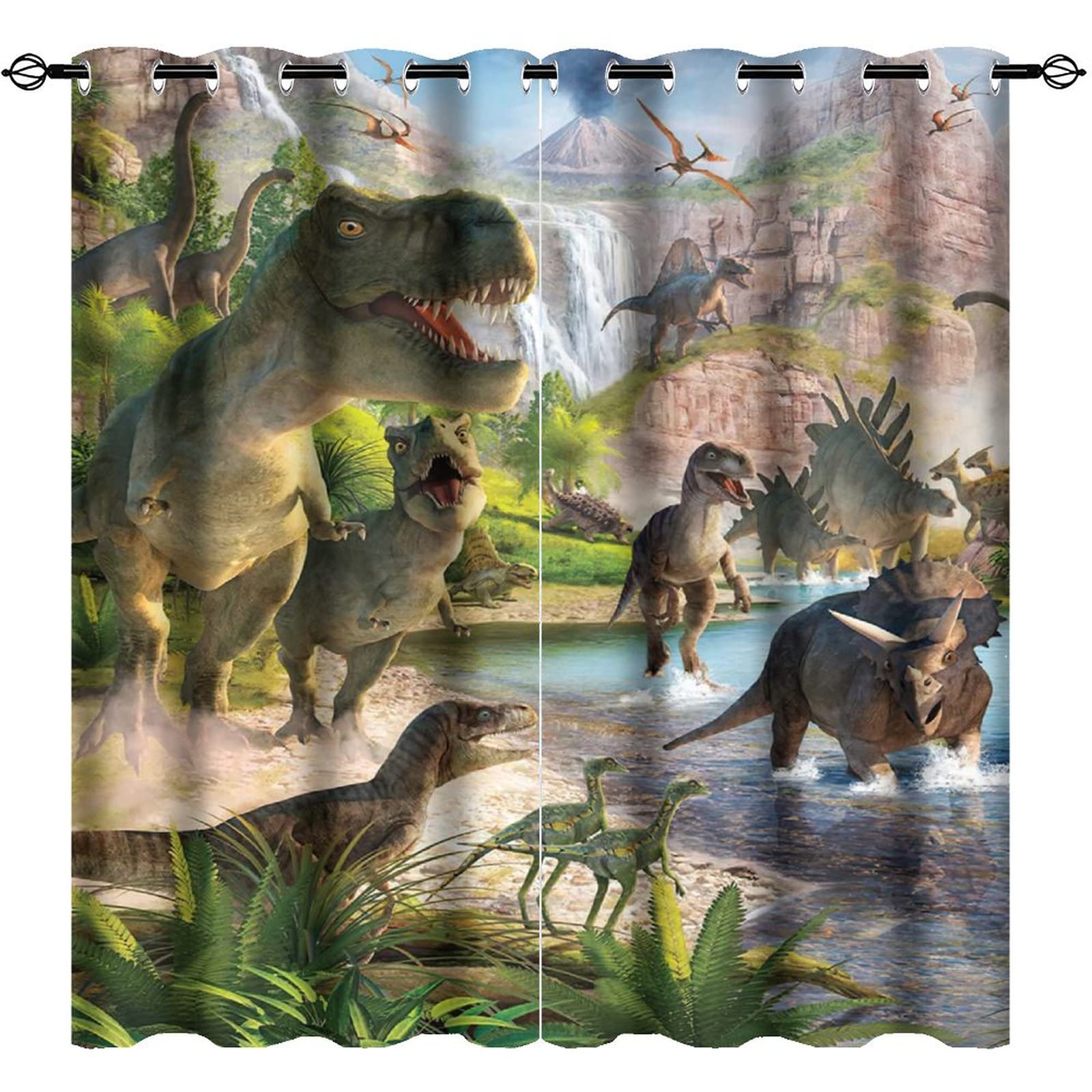 Dinosaur Blackout Curtains - Thermal Insulated Room Darkening Window Drapes for Bedroom & Living Room (2 Panels, 42x63 Inches) - Perfect for Kids Room, Nursery, and Home Theater