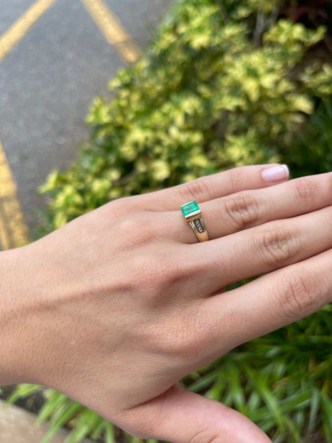 0.92tcw Colombian Emerald Cut & Diamond Accent Ring 14K Gold - Elegant Wedding, Engagement, Anniversary Jewelry Gift for Women