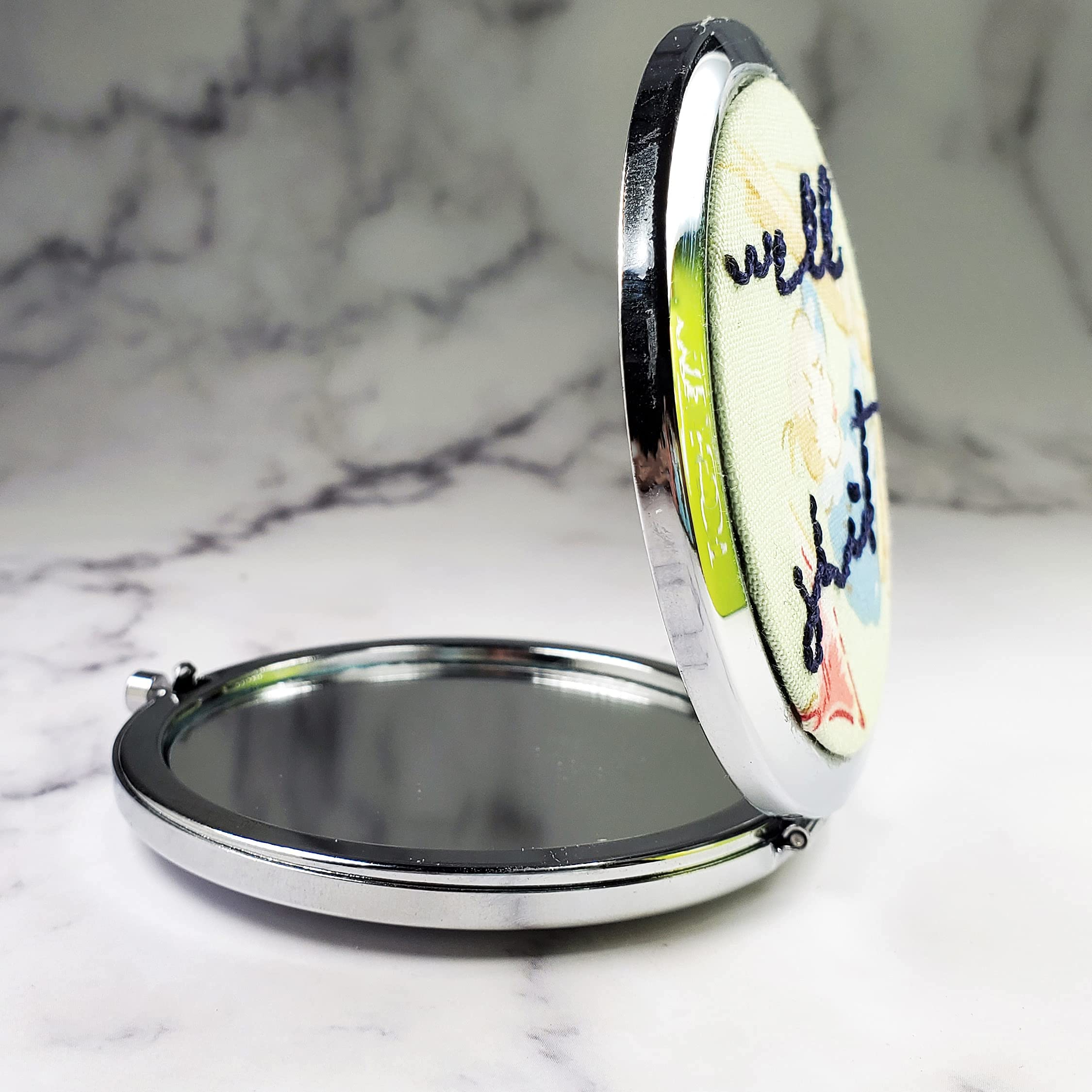 Compact Embroidered Pocket Mirror with Profanity Design - Funny Gifts for Her/Him, Makeup Mirror, Stocking Stuffer, Christmas & Birthday Present - Perfect for Introverts, Daily Makeup Touch-Ups & Unique Gag Gifts
