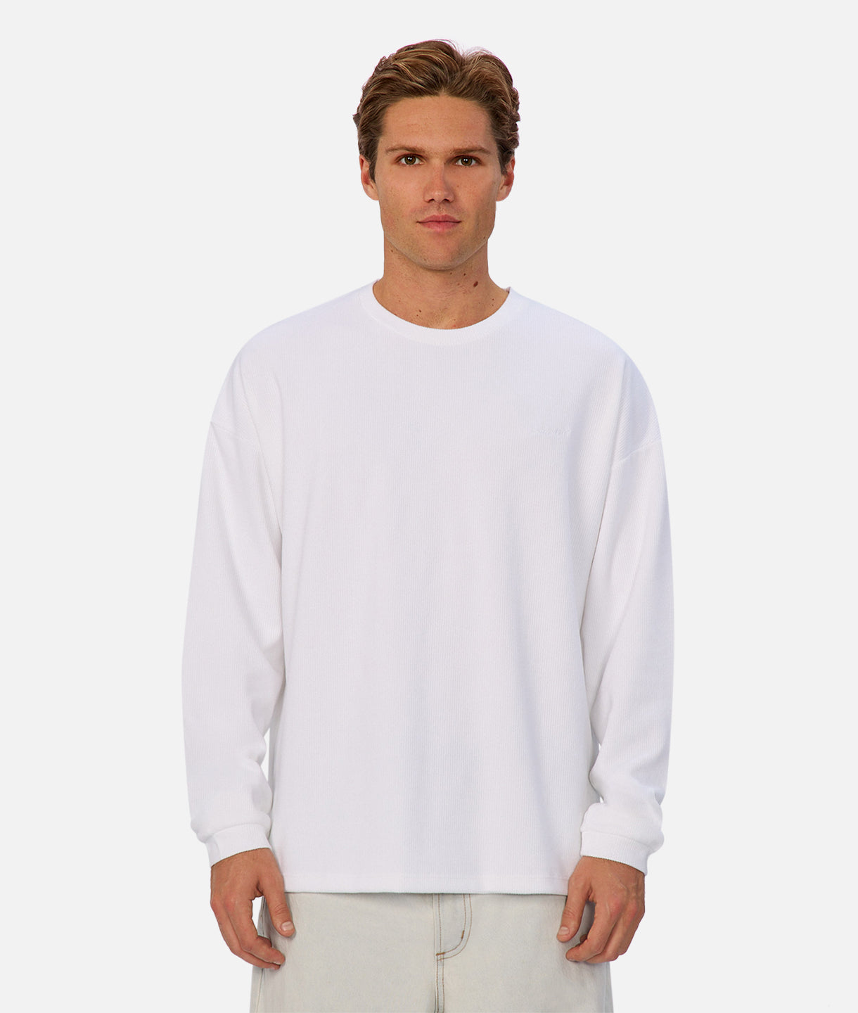 Premium Irving Long Sleeve T-Shirt for Men - Soft Cotton Crewneck Tee in Off White - Casual Wear, Street Style & Layering Essential