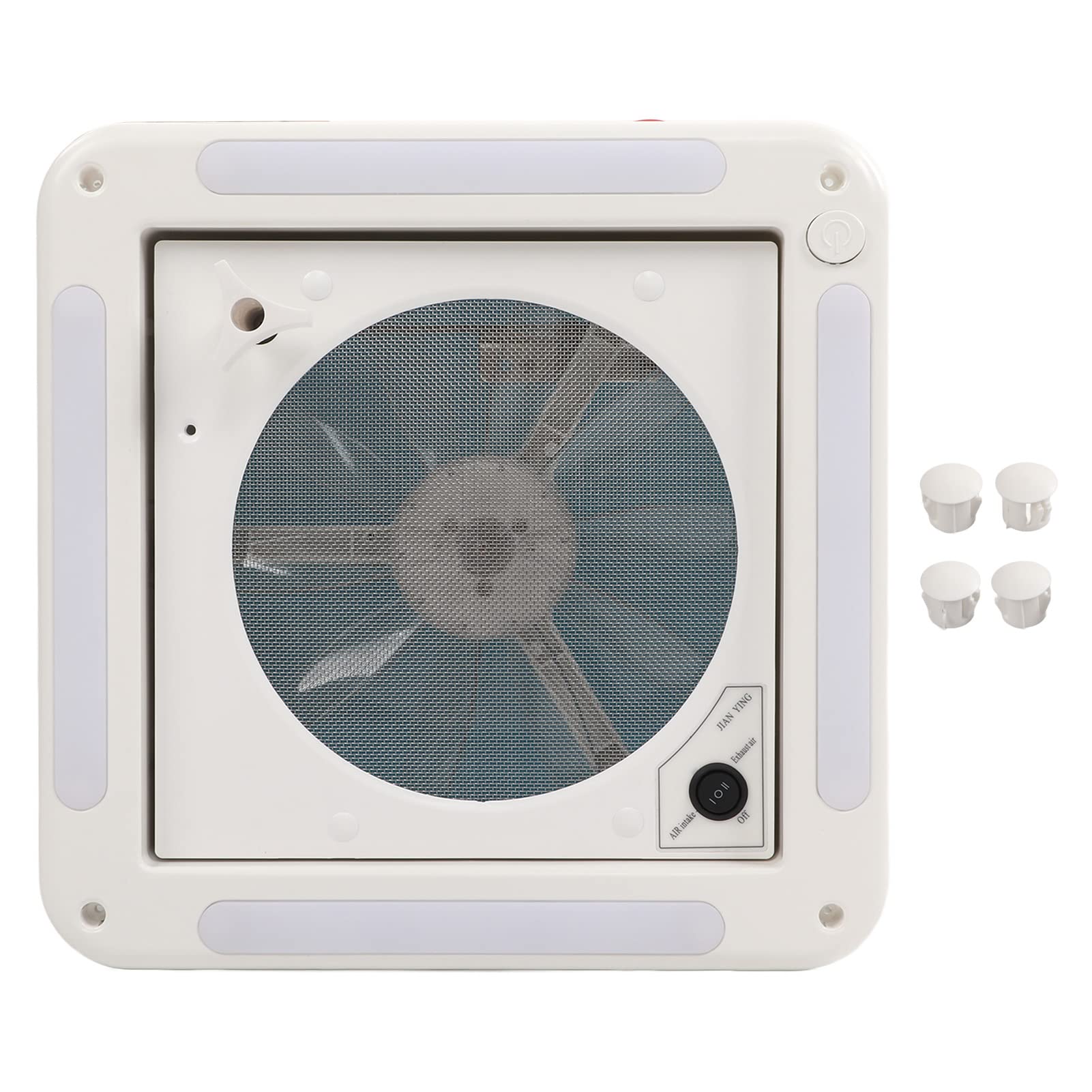 Durable 12V RV Roof Vent Fan - 360x360mm 10-Blade Reversible Exhaust Fan with Dual Mode Air Inlet/Outlet & 4 LED Lights for Motorhome, Camper Van, Trailer - Perfect for Cooling & Ventilation While Camping or Traveling